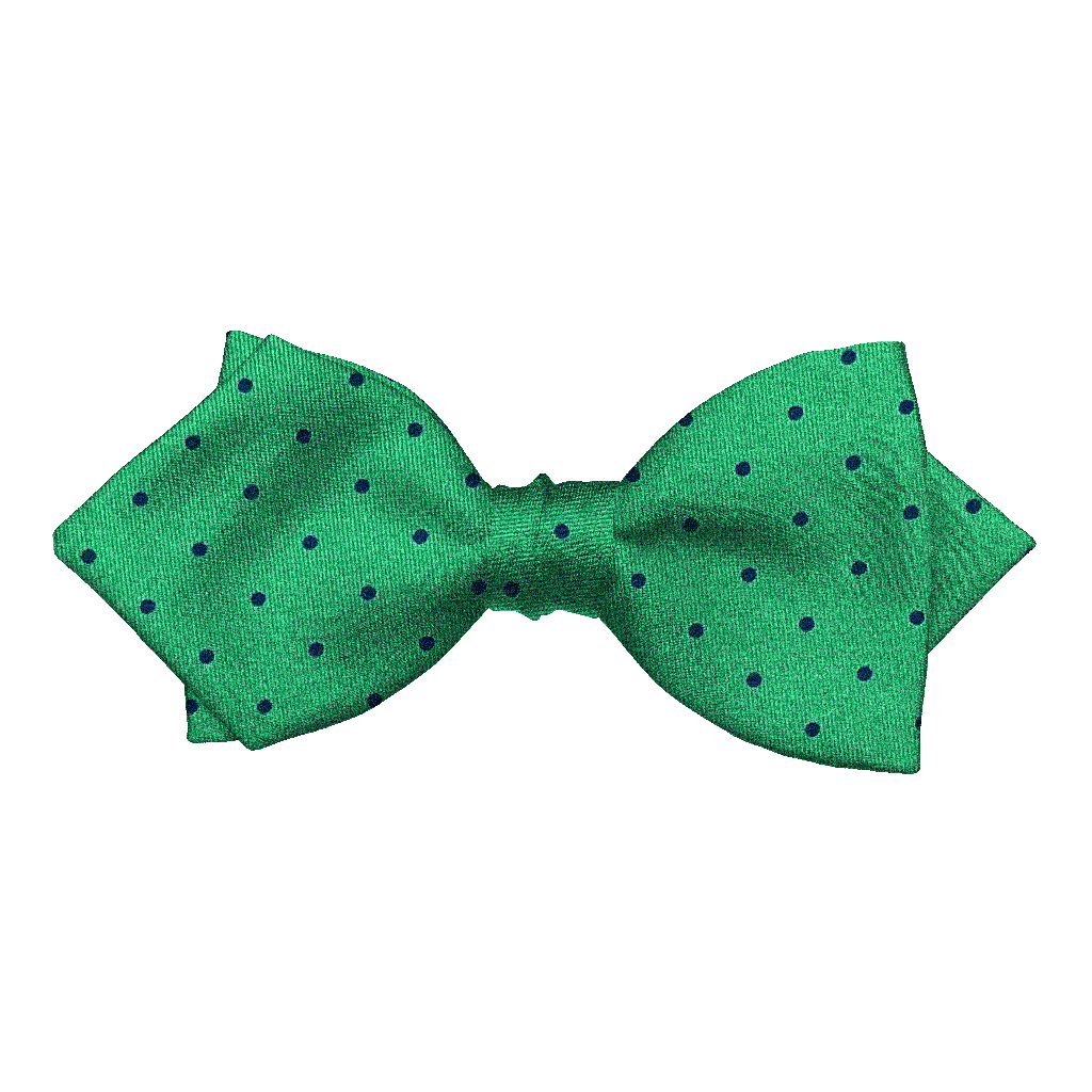 [BT-P-60-E-60-6072] Schleife aus Seide, Form: spitz, Höhe: 60, Stoff: grün mit blauen Punkten (6072) (EASY: vorgebunden mit verstellbarer Größe)