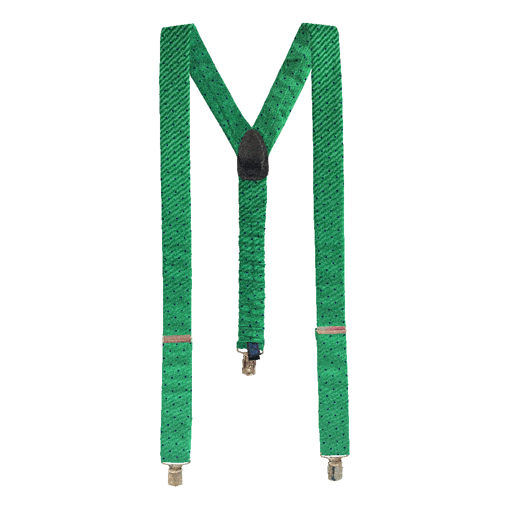 [BR-M-60-6072] Hosenträger aus Seide, Stoff: grün mit blauen Punkten (6072) (Metallklips)