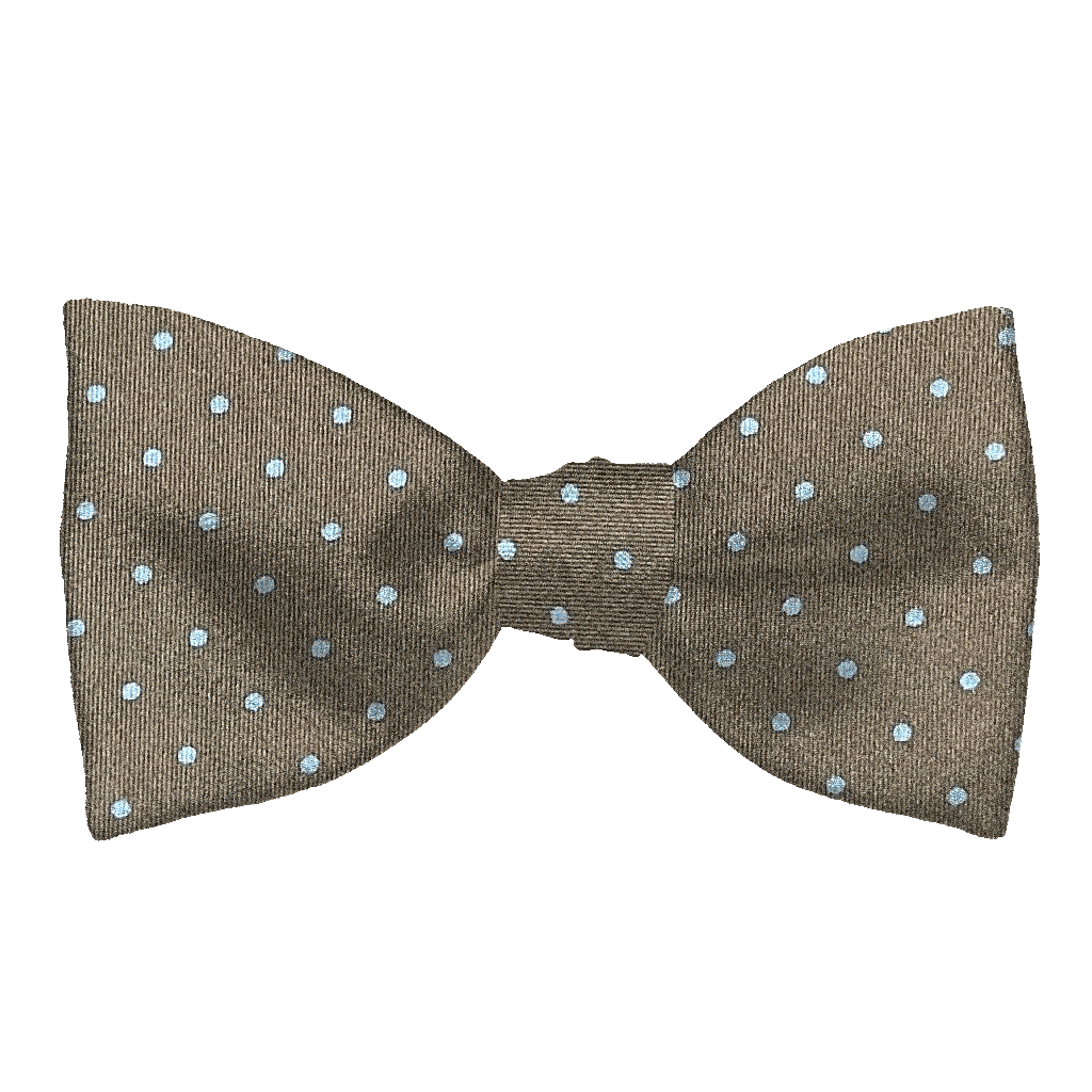 [BT-S-65-E-60-6078] Schleife aus Seide, Form: gerade, Höhe: 65, Stoff: braun mit hellblauen Punkten (6078) (EASY: vorgebunden mit verstellbarer Größe)