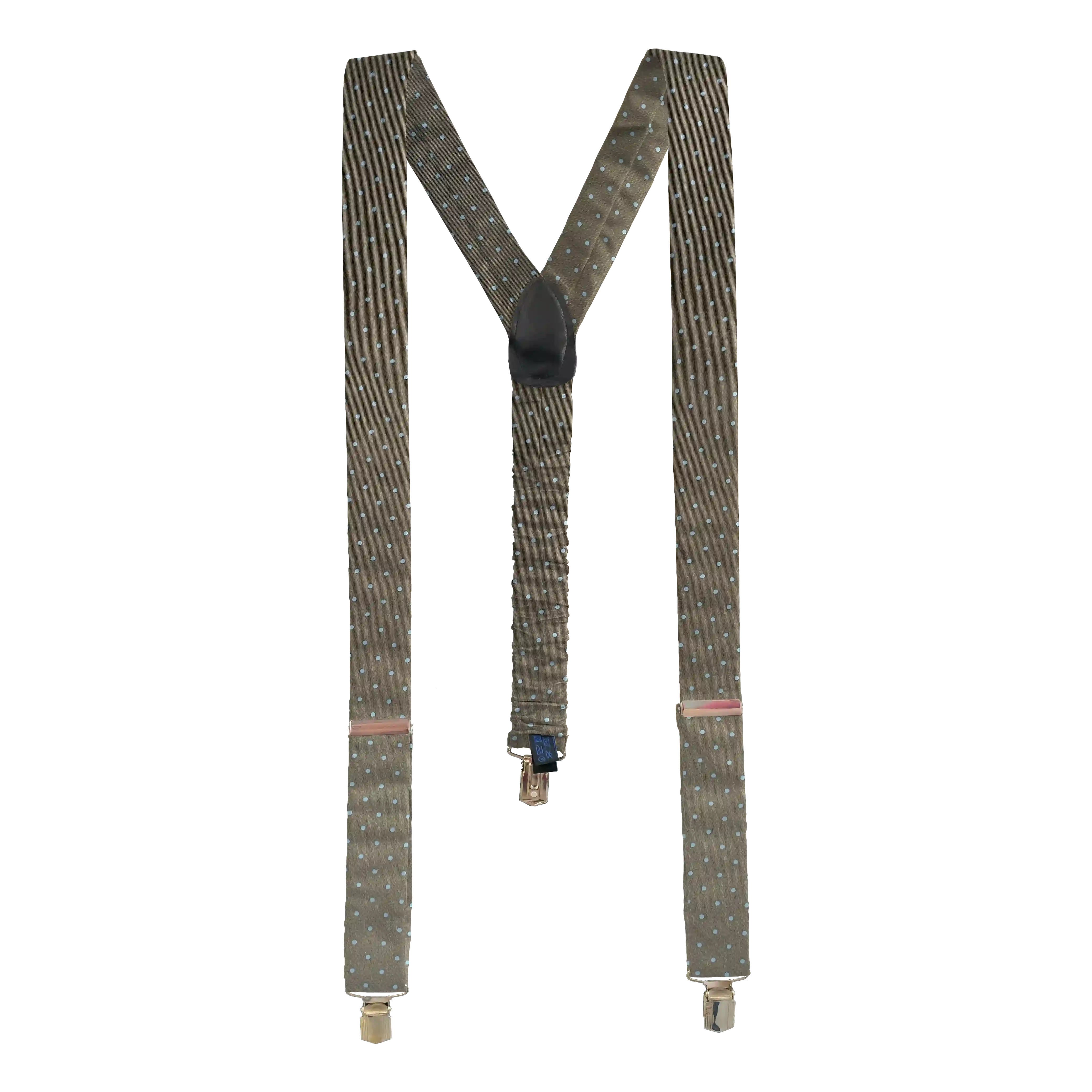 Hosenträger aus Seide, Stoff: braun mit hellblauen Punkten (6078)