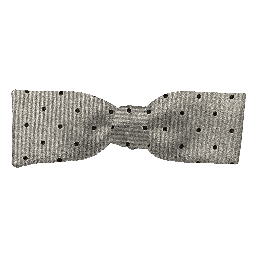 [BT-S-35-E-60-6079] Schleife aus Seide, Form: gerade, Höhe: 35, Stoff: grau mit schwarzen Punkten (6079) (EASY: vorgebunden mit verstellbarer Größe)