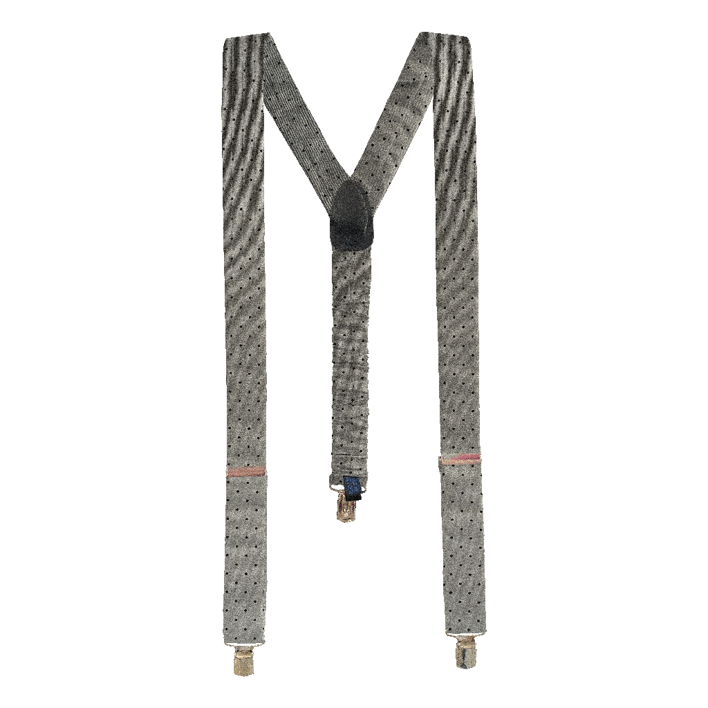 [BR-M-60-6079] Hosenträger aus Seide, Stoff: grau mit schwarzen Punkten (6079) (Metallklips)