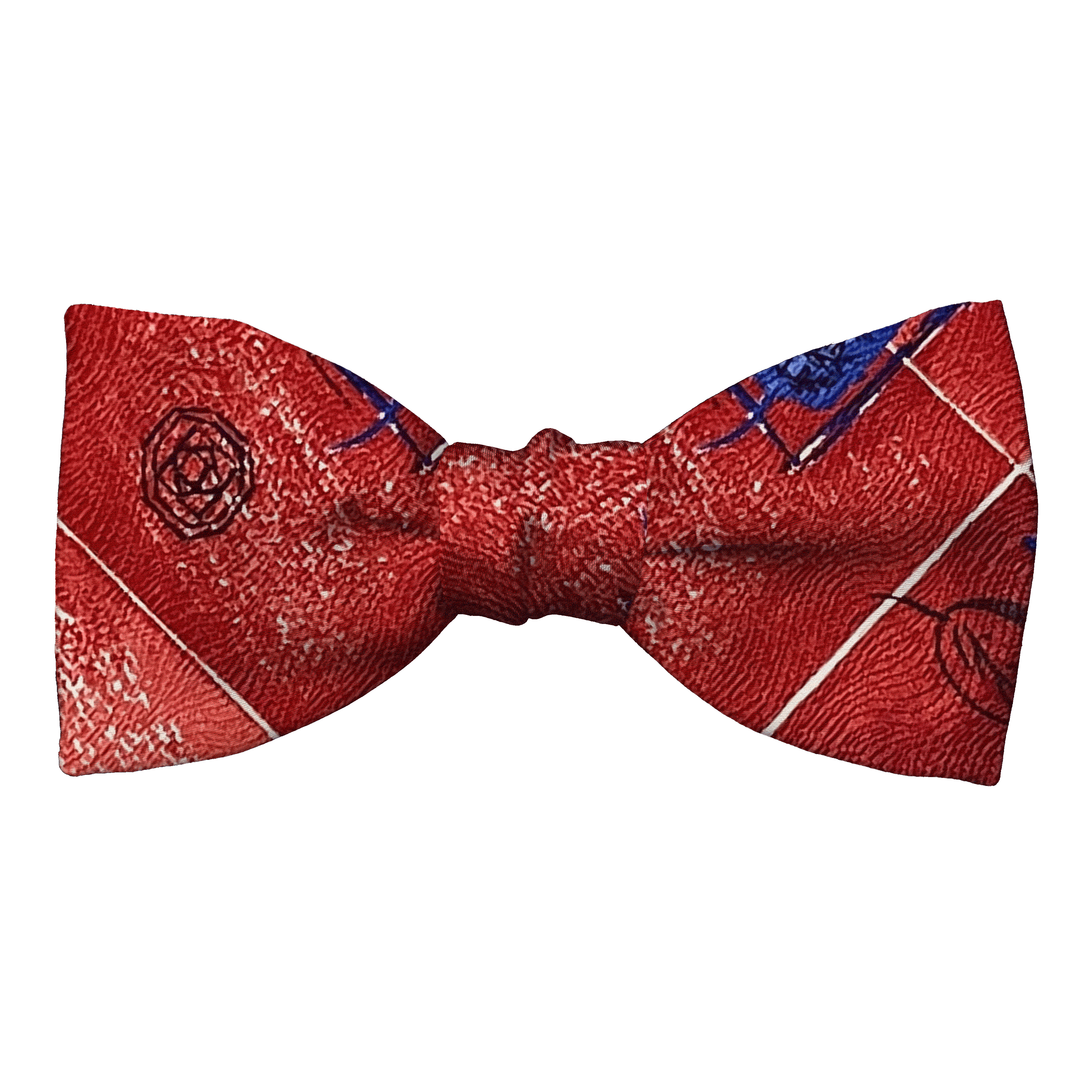 Schleife aus Seide, Form: gerade, Höhe: 50, Stoff: rot gemustert mit Blättern in blau (6606)