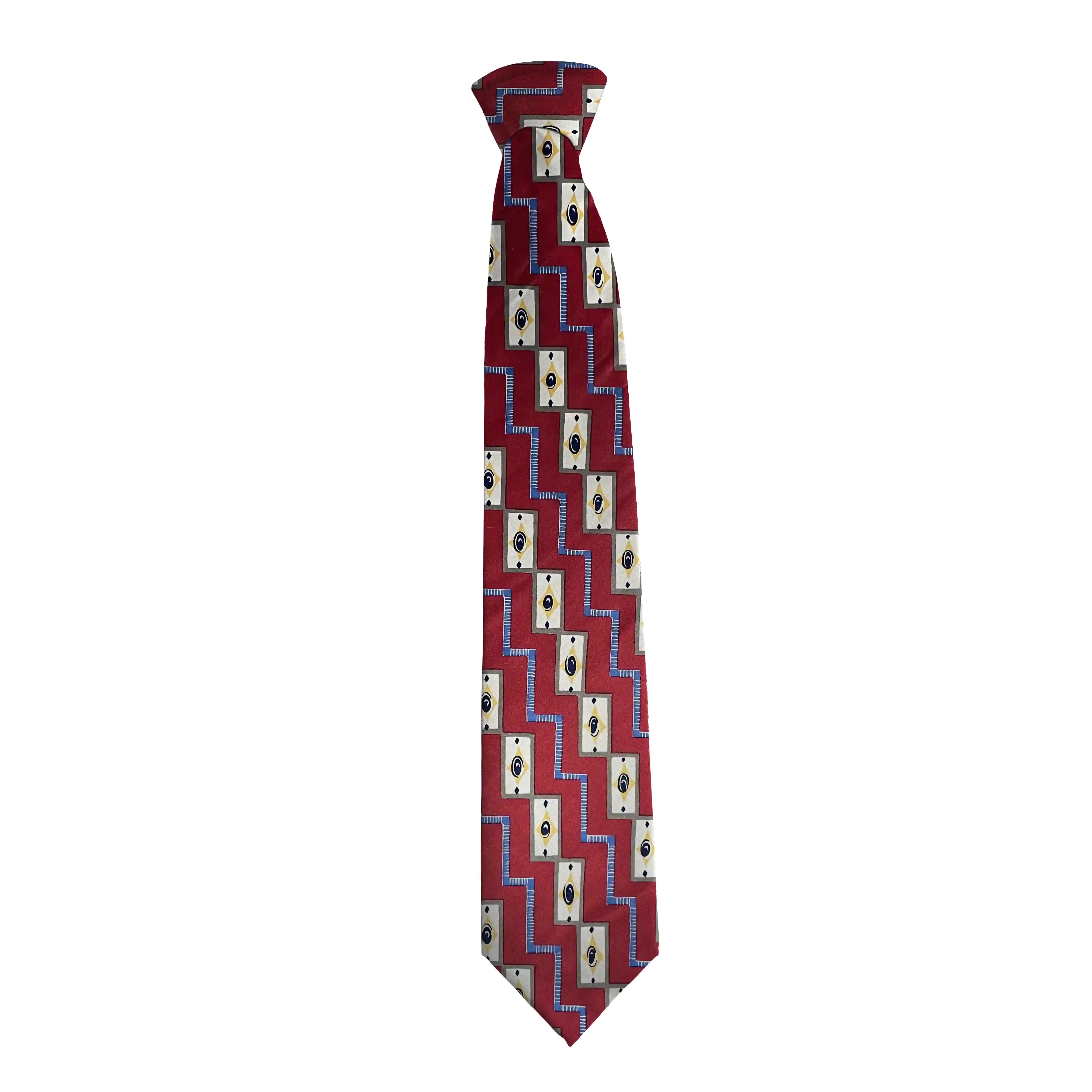 Krawatte aus Seide, Breite: 85 mm, Stoff: gemustert in beige und blau auf rot (6477)