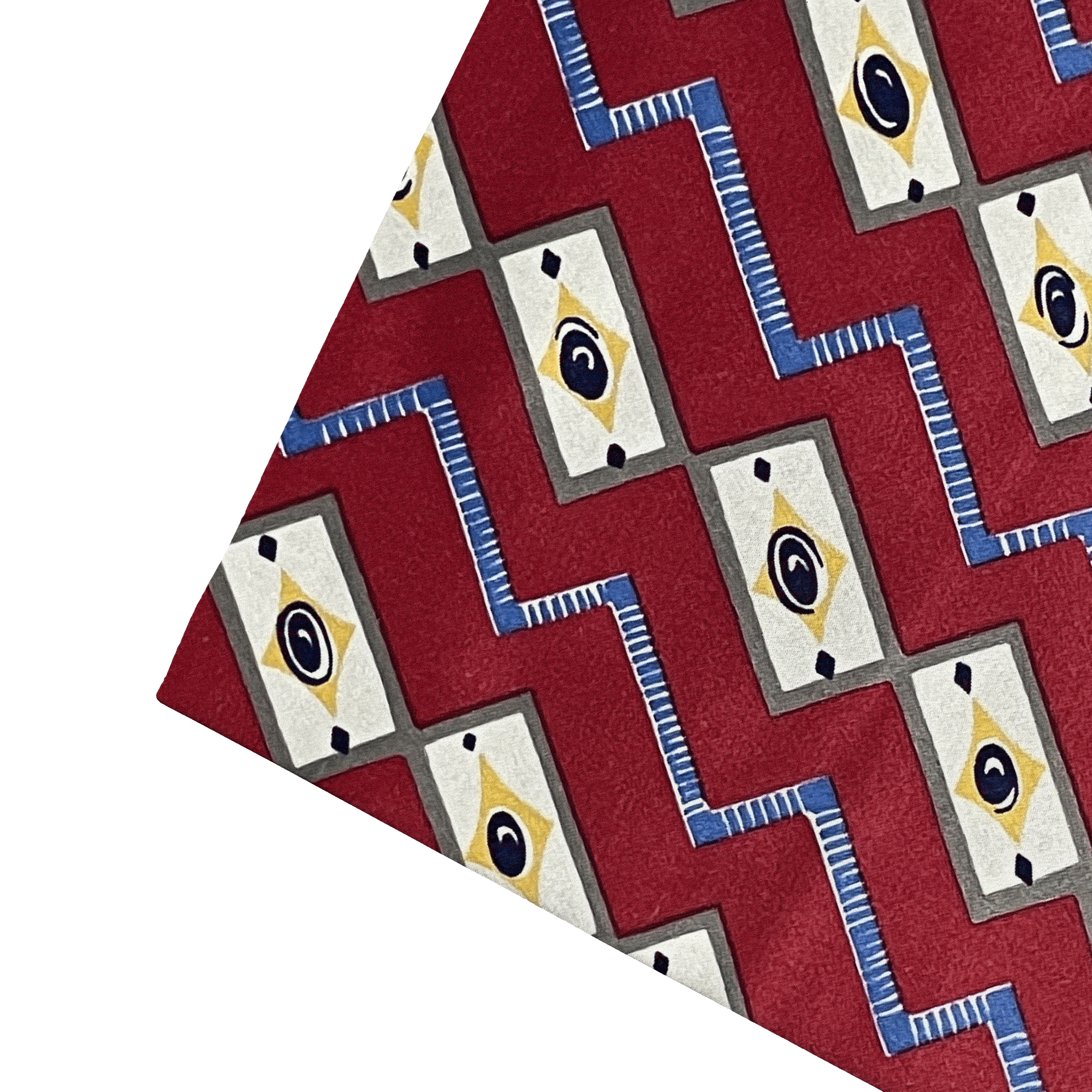 Ziertuch aus Seide, 30 x 30 cm, Stoff: gemustert in beige und blau auf rot (6477)