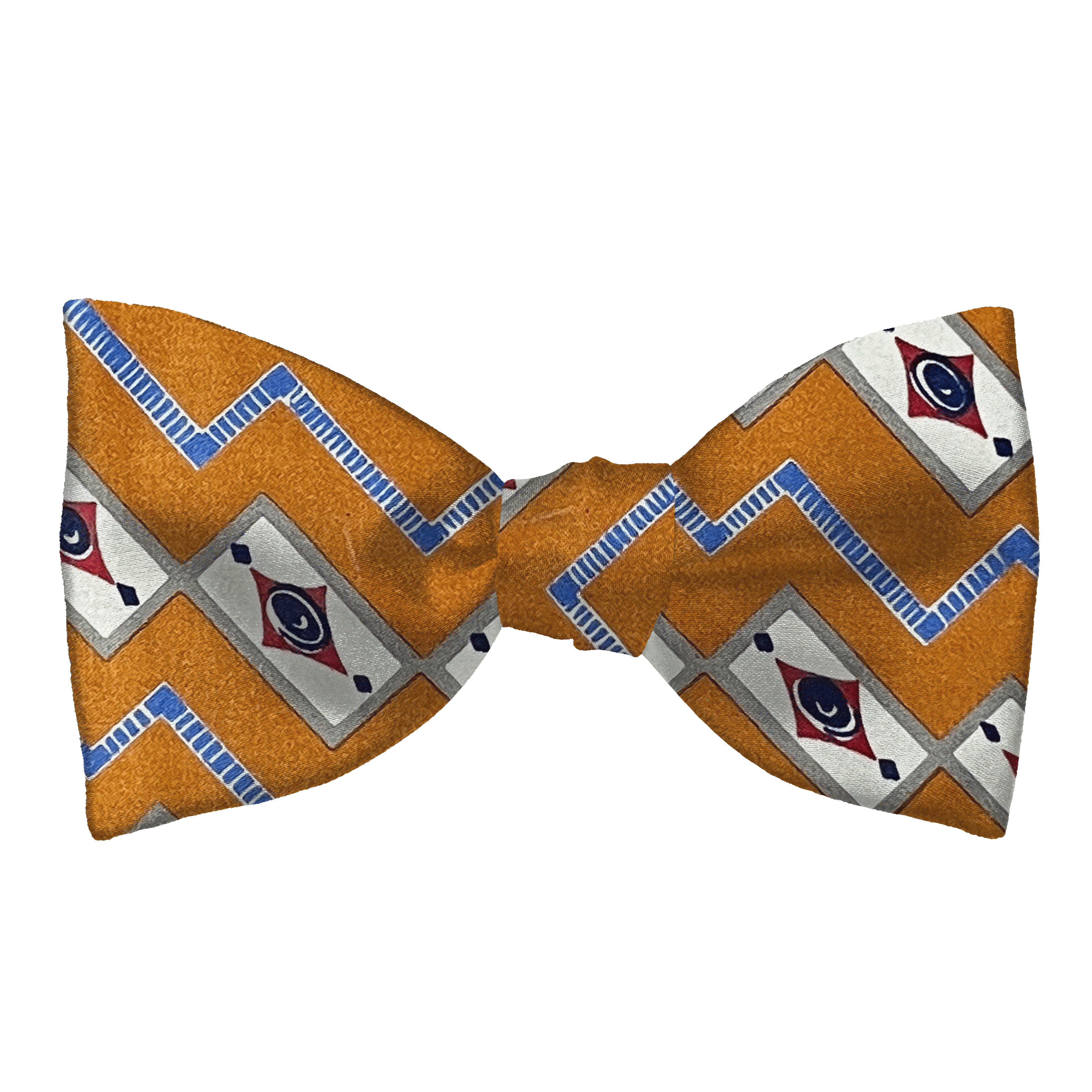 Schleife aus Seide, Form: gerade, Höhe: 65, Stoff: gemustert in beige und blau auf dunkelocker (6480)