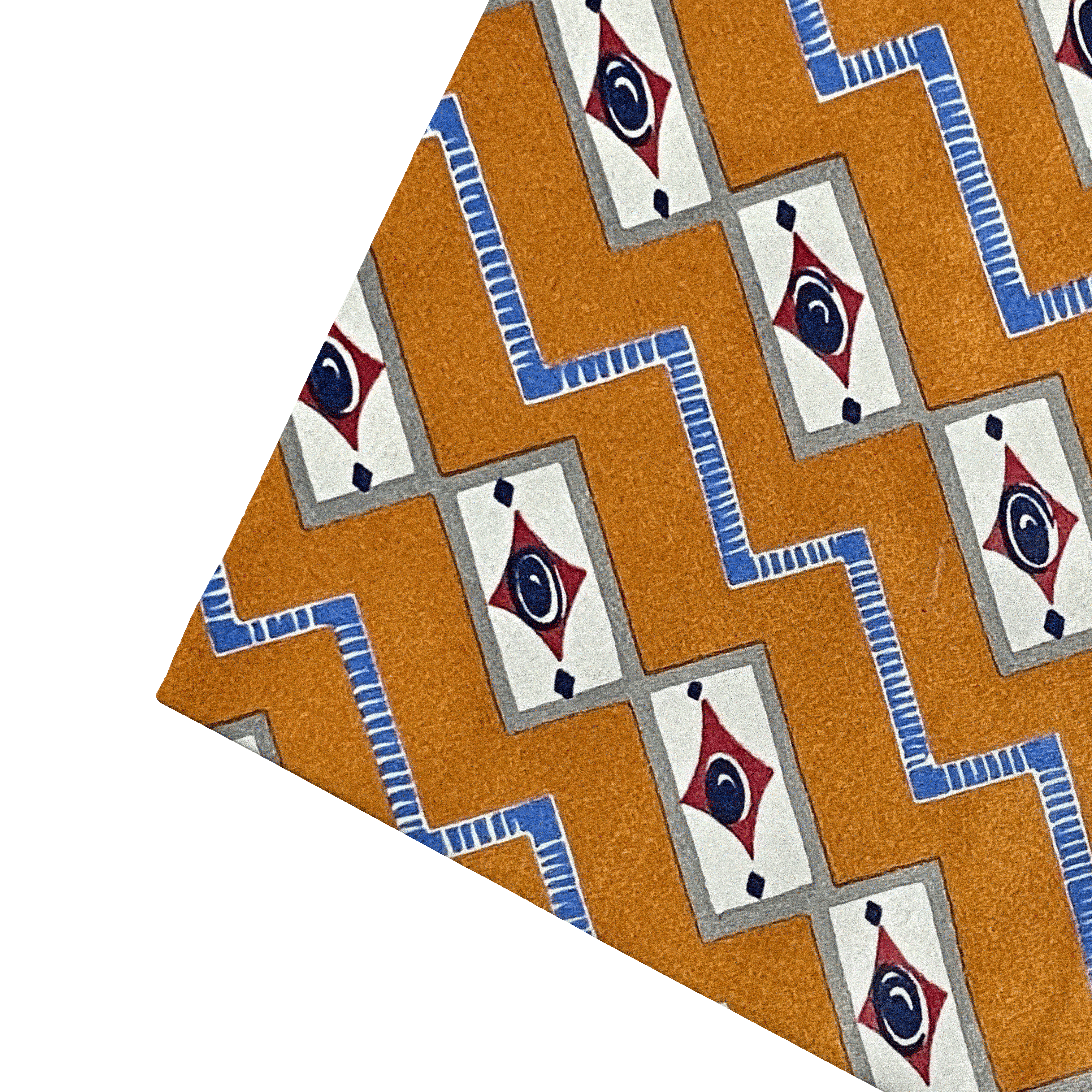 Ziertuch aus Seide, 30 x 30 cm, Stoff: gemustert in beige und blau auf dunkelocker (6480)
