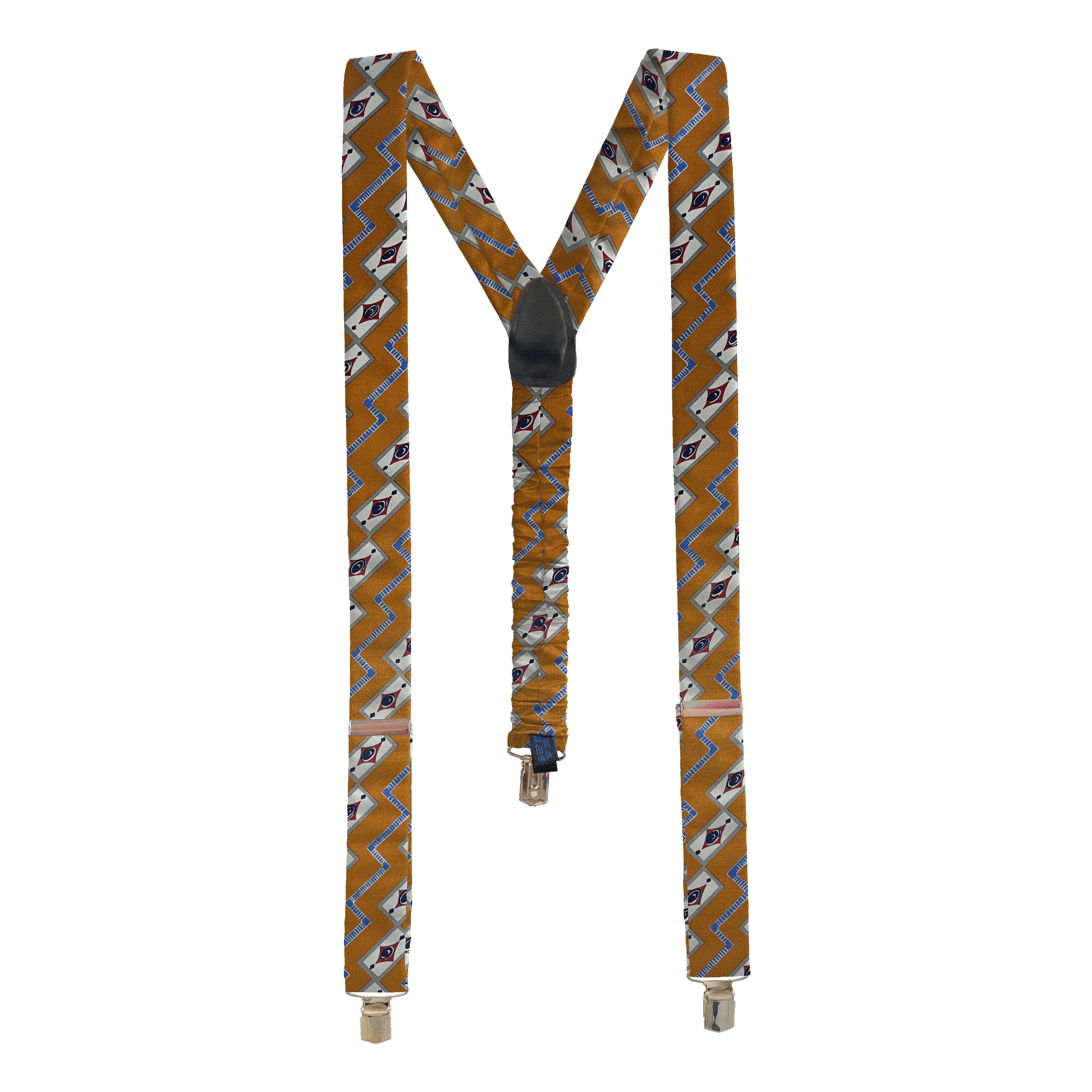 Hosenträger aus Seide, Stoff: gemustert in beige und blau auf dunkelocker (6480)
