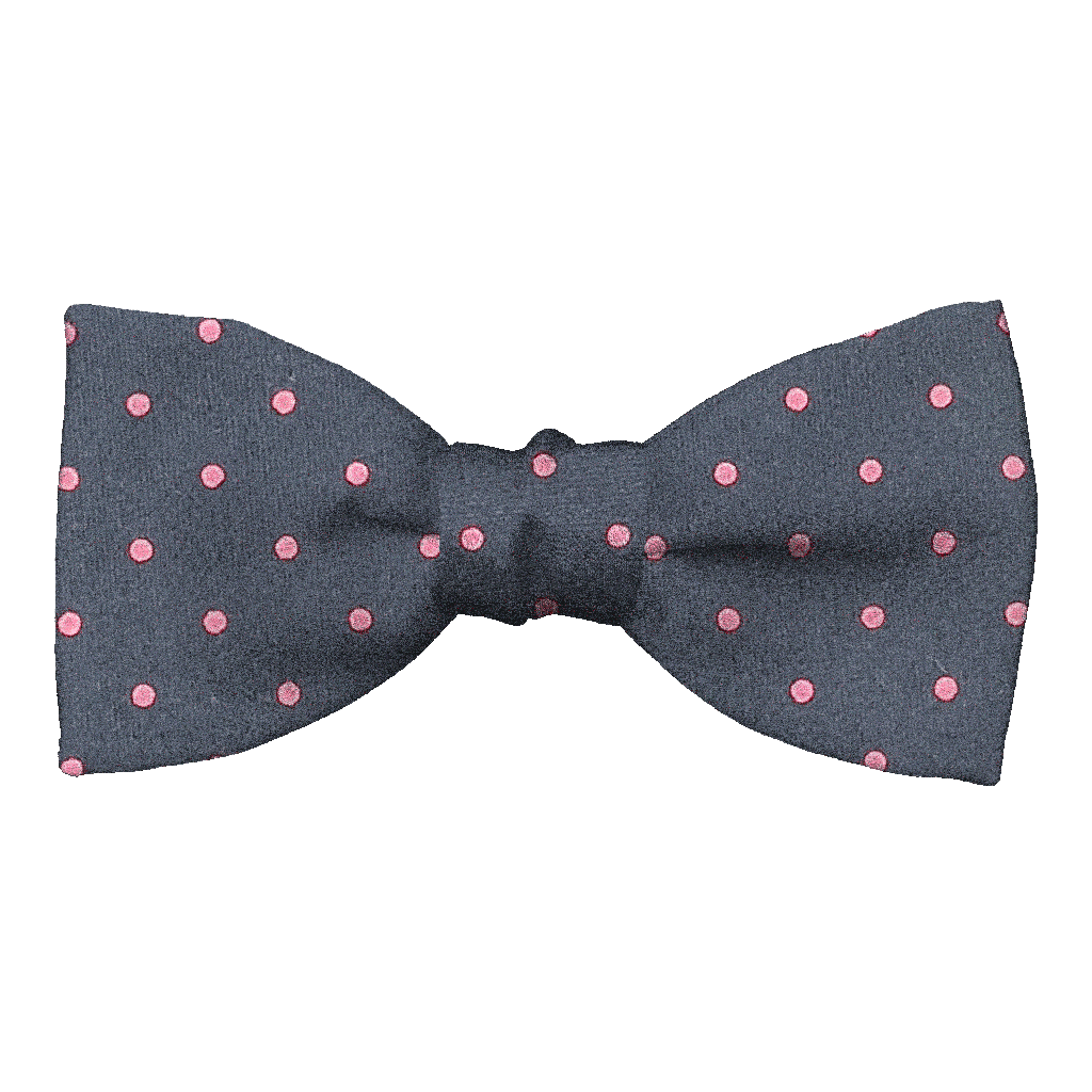 [BT-S-50-E-60-6066] Schleife aus Seide, Form: gerade, Höhe: 50, Stoff: dunkelblau mit rosa Punkten (6066) (EASY: vorgebunden mit verstellbarer Größe)