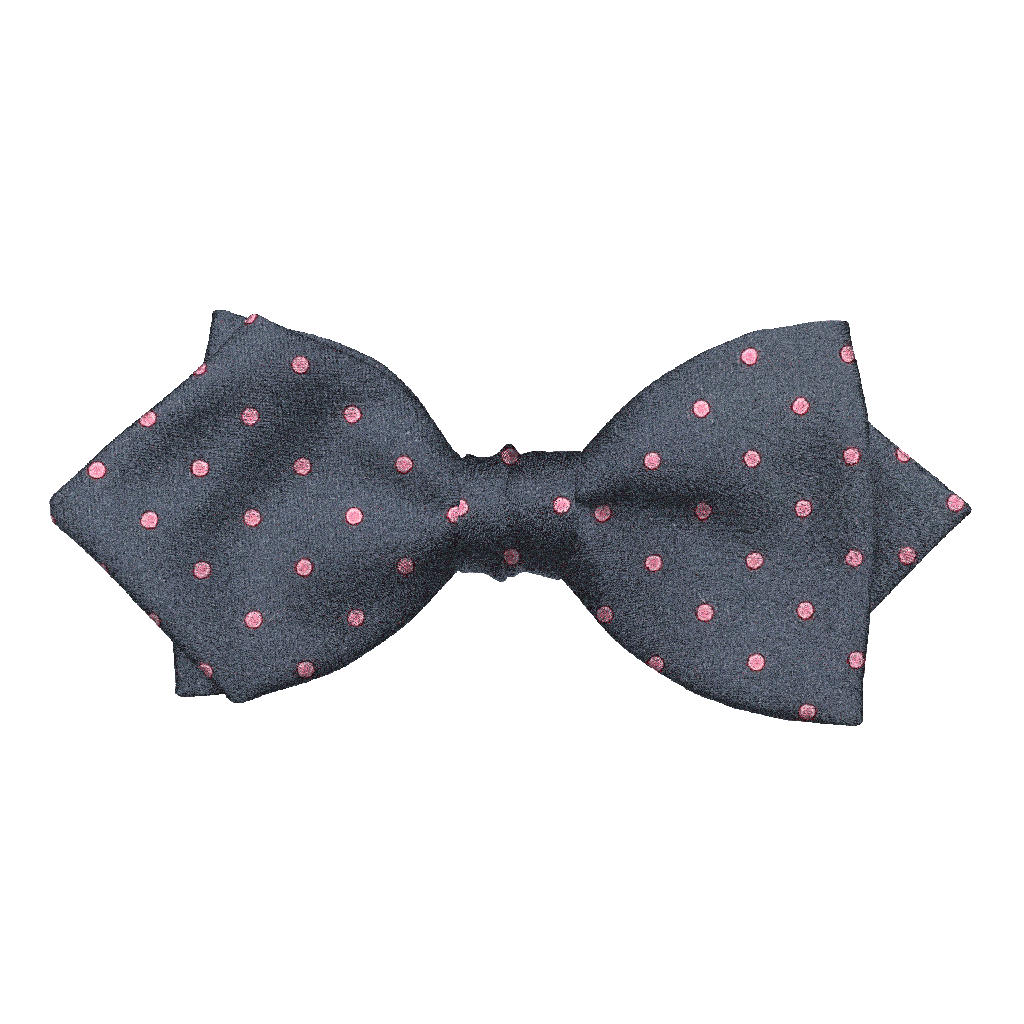 [BT-P-60-E-60-6066] Schleife aus Seide, Form: spitz, Höhe: 60, Stoff: dunkelblau mit rosa Punkten (6066) (EASY: vorgebunden mit verstellbarer Größe)