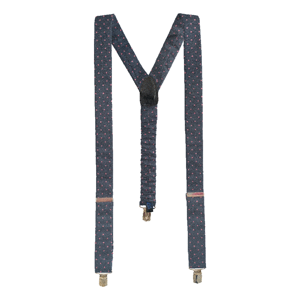 [BR-M-60-6066] Hosenträger aus Seide, Stoff: dunkelblau mit rosa Punkten (6066) (Metallklips)