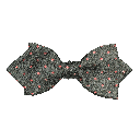 Schleife aus Seide, Form: spitz, Höhe: 60, Stoff: schwarz mit magenta Punkten (6067)
