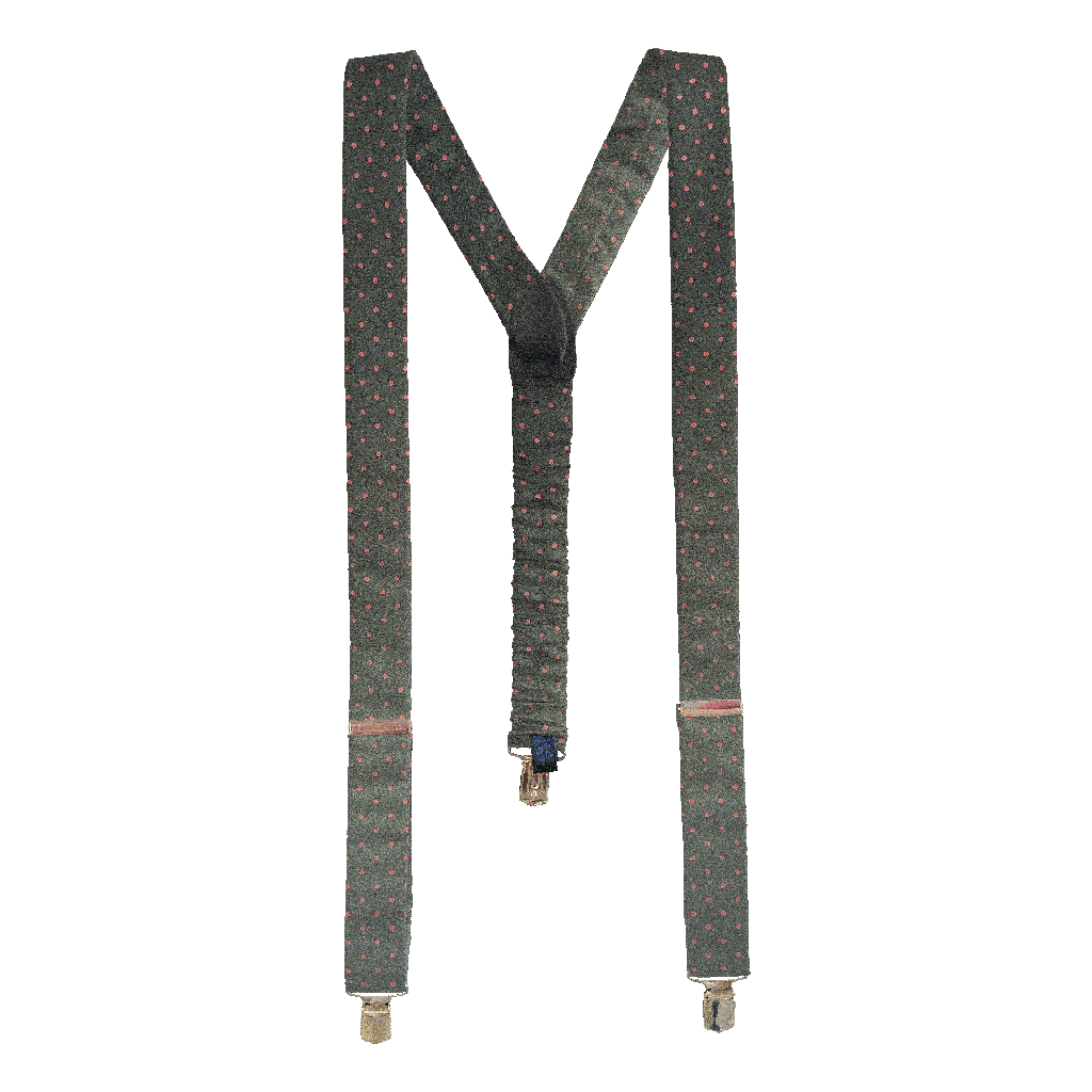 [BR-M-60-6067] Hosenträger aus Seide, Stoff: schwarz mit magenta Punkten (6067) (Metallklips)