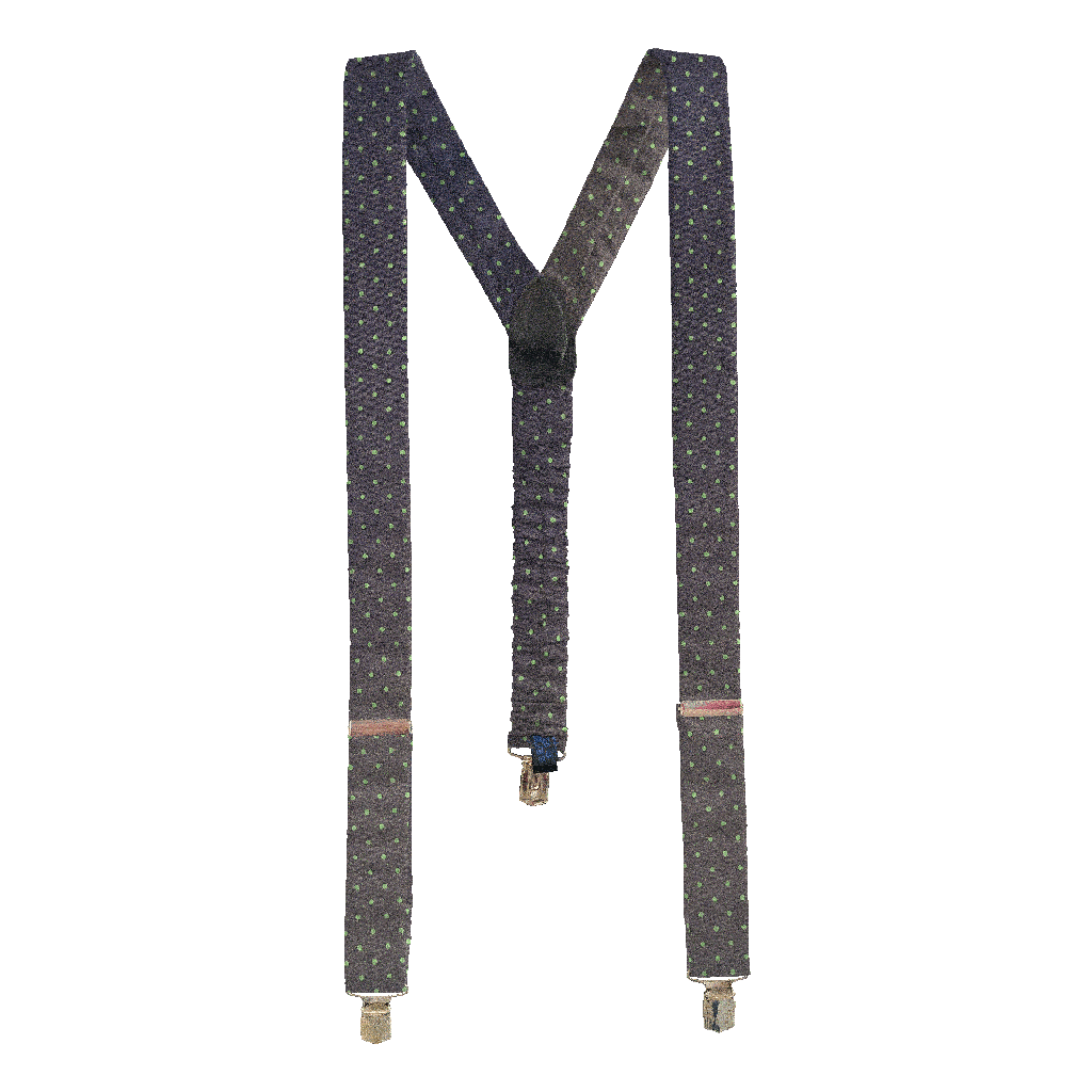 [BR-M-60-6071] Hosenträger aus Seide, Stoff: dunkelblau mit grünen Punkten (6071) (Metallklips)
