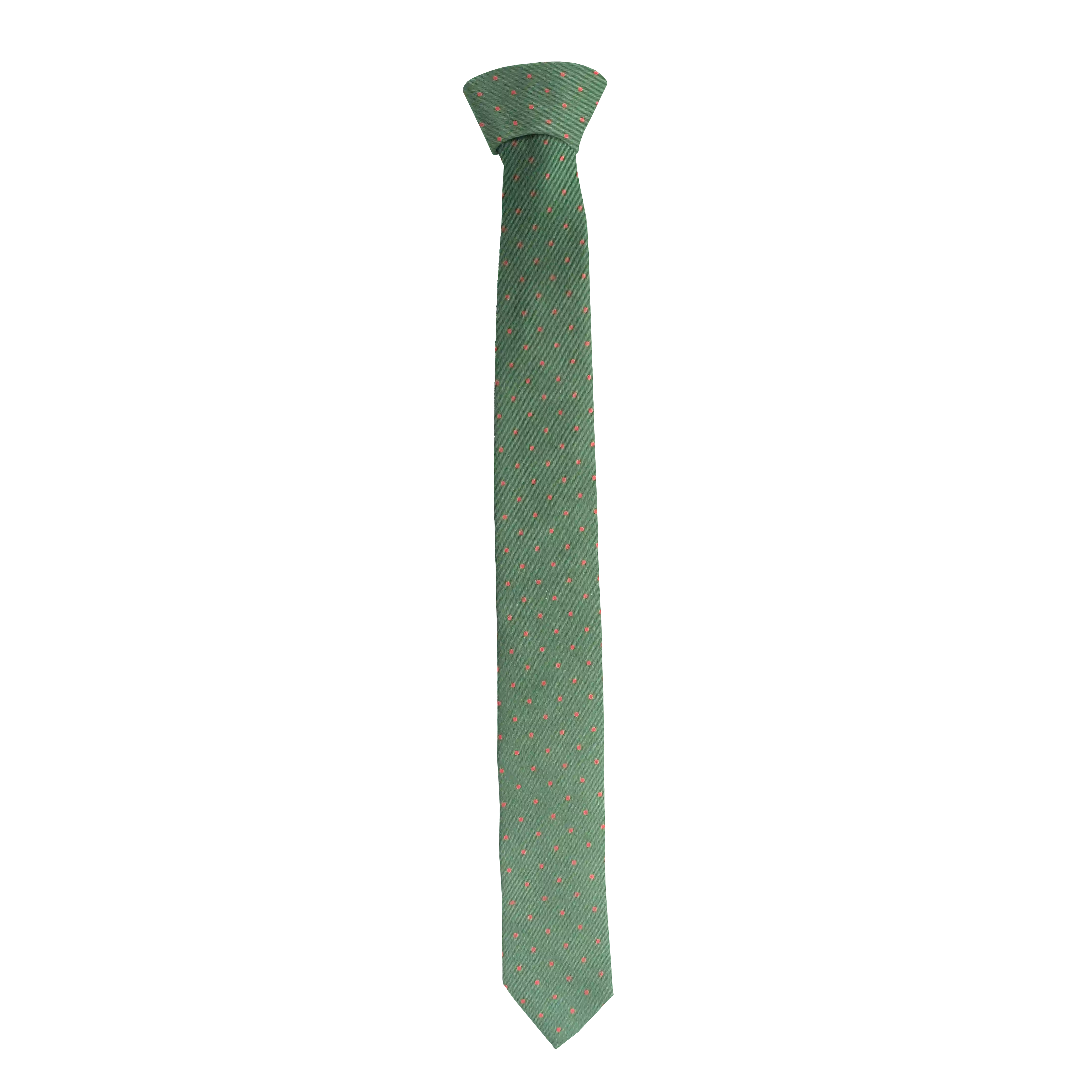 [T-55-M-60-6076] Krawatte aus Seide, Breite: 55 mm, Stoff: dunkelgrün mit roten Punkten (6076) (Standardlänge (150 cm))