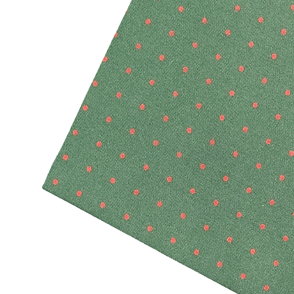 [PS-S300-60-6076] Ziertuch aus Seide, 30 x 30 cm, Stoff: dunkelgrün mit roten Punkten (6076)