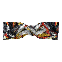 Schleife aus Seide, Form: gerade, Höhe: 35, Stoff: floral gemustert in grün, lila und ocker (6093)