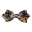 Schleife aus Seide, Form: spitz, Höhe: 60, Stoff: floral gemustert in grün, lila und ocker (6093)