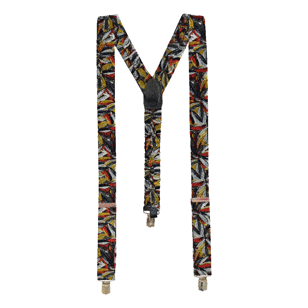 [BR-M-60-6093] Hosenträger aus Seide, Stoff: floral gemustert in grün, lila und ocker (6093) (Metallklips)