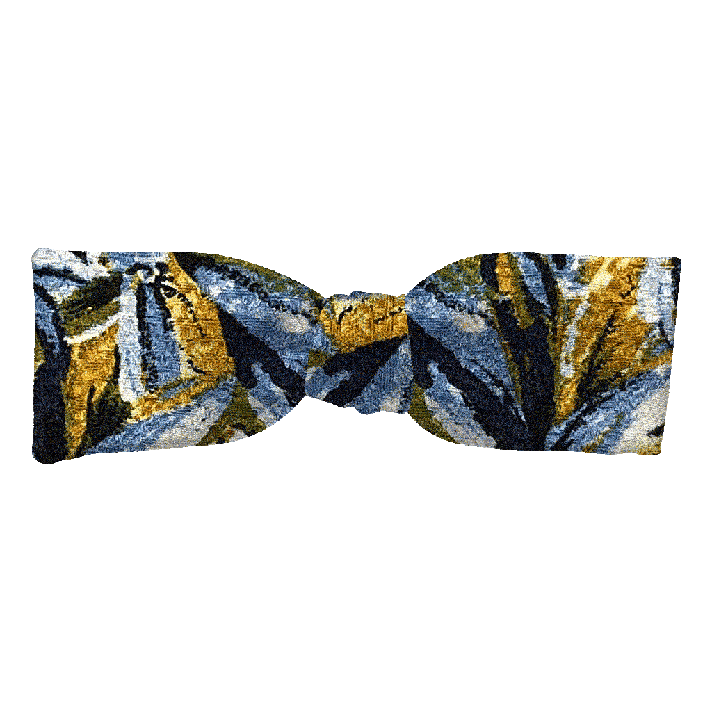 [BT-S-35-E-60-6094] Schleife aus Seide, Form: gerade, Höhe: 35, Stoff: floral gemustert in blau, grün und ocker (6094) (EASY: vorgebunden mit verstellbarer Größe)