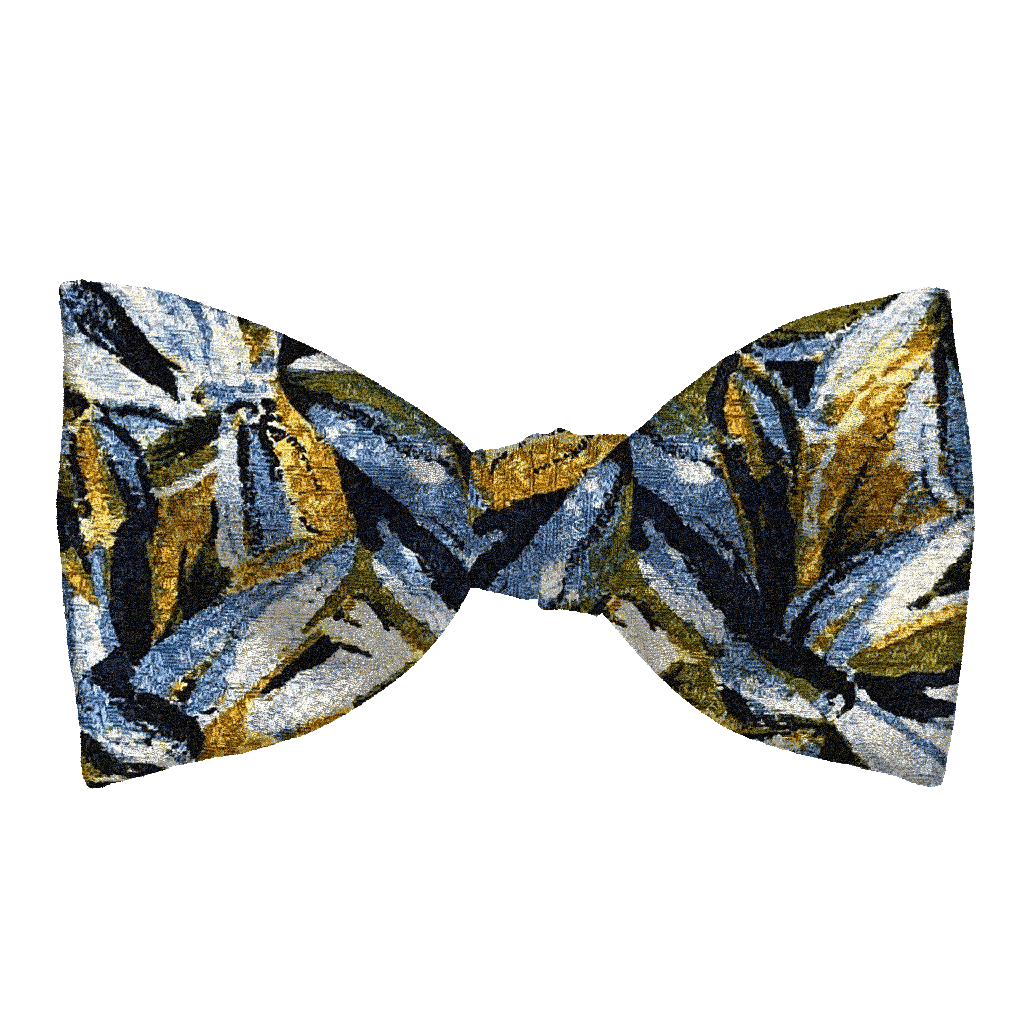 [BT-S-65-E-60-6094] Schleife aus Seide, Form: gerade, Höhe: 65, Stoff: floral gemustert in blau, grün und ocker (6094) (EASY: vorgebunden mit verstellbarer Größe)