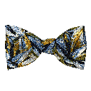 Schleife aus Seide, Form: gerade, Höhe: 65, Stoff: floral gemustert in blau, grün und ocker (6094)