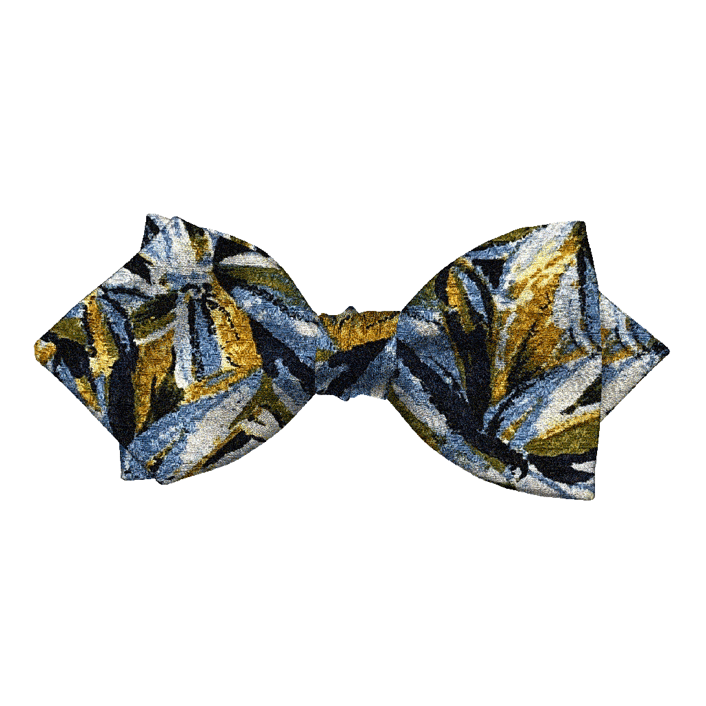 [BT-P-60-E-60-6094] Schleife aus Seide, Form: spitz, Höhe: 60, Stoff: floral gemustert in blau, grün und ocker (6094) (EASY: vorgebunden mit verstellbarer Größe)