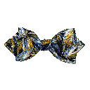 Schleife aus Seide, Form: spitz, Höhe: 60, Stoff: floral gemustert in blau, grün und ocker (6094)