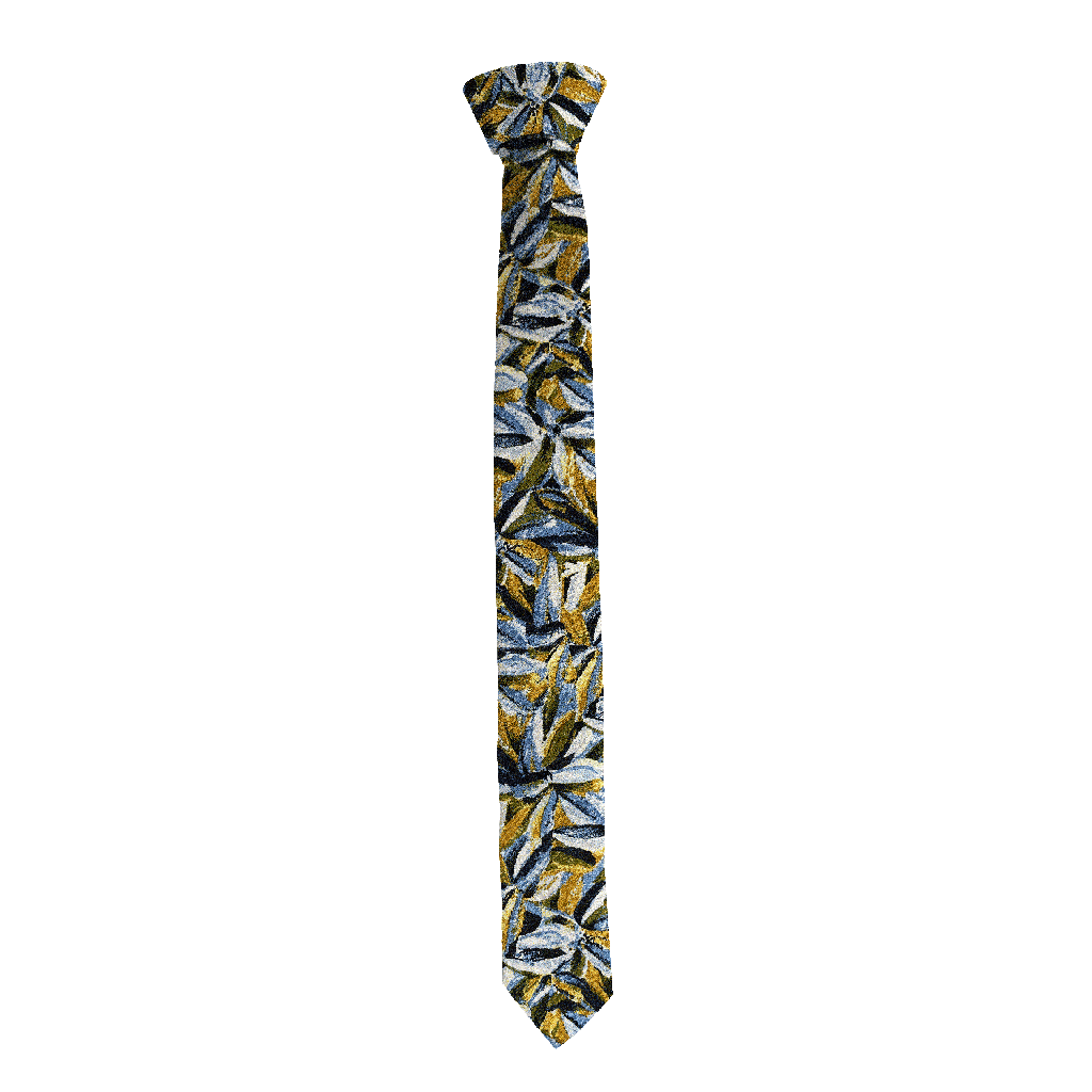 [T-55-M-60-6094] Krawatte aus Seide, Breite: 55, Stoff: floral gemustert in blau, grün und ocker (6094) (Standardlänge (150))