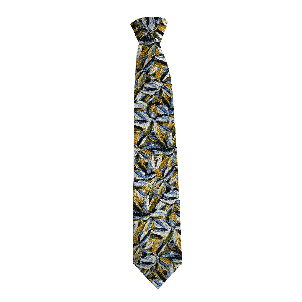 [T-85-M-60-6094] Krawatte aus Seide, Breite: 85, Stoff: floral gemustert in blau, grün und ocker (6094) (Standardlänge (150))