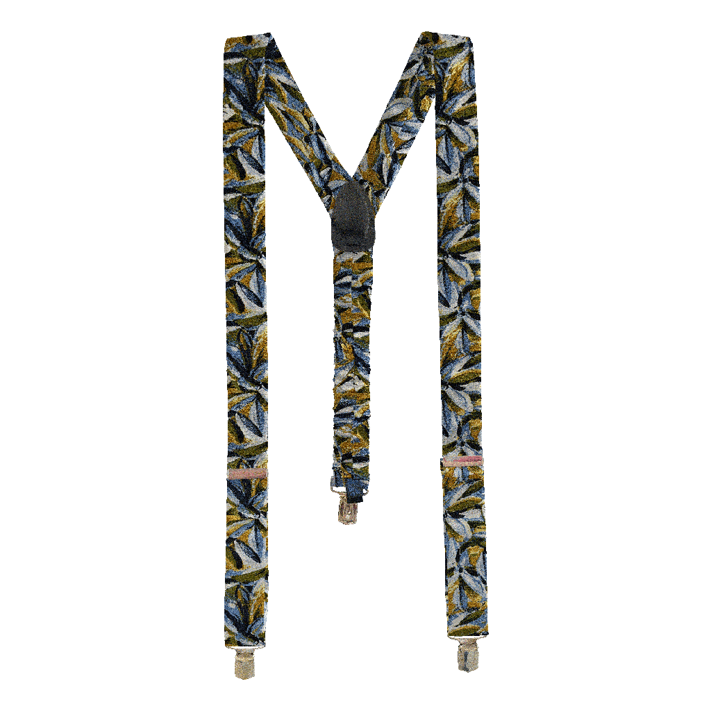 Hosenträger aus Seide, Stoff: floral gemustert in blau, grün und ocker (6094)