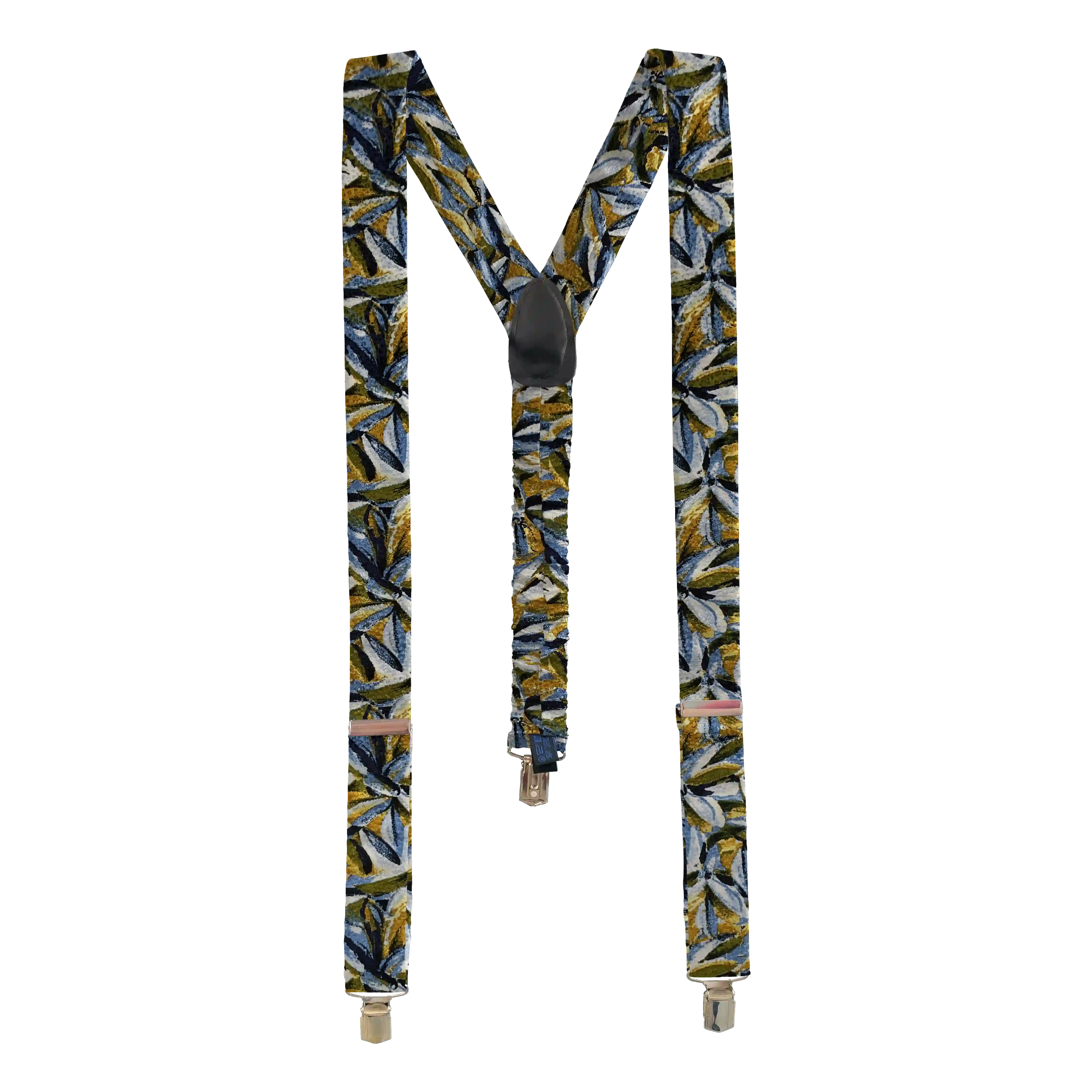 Hosenträger aus Seide, Stoff: floral gemustert in blau, grün und ocker (6094)