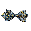Schleife aus Seide, Form: spitz, Höhe: 60, Stoff: kubisch gemustert in türkis und gelb (6399)