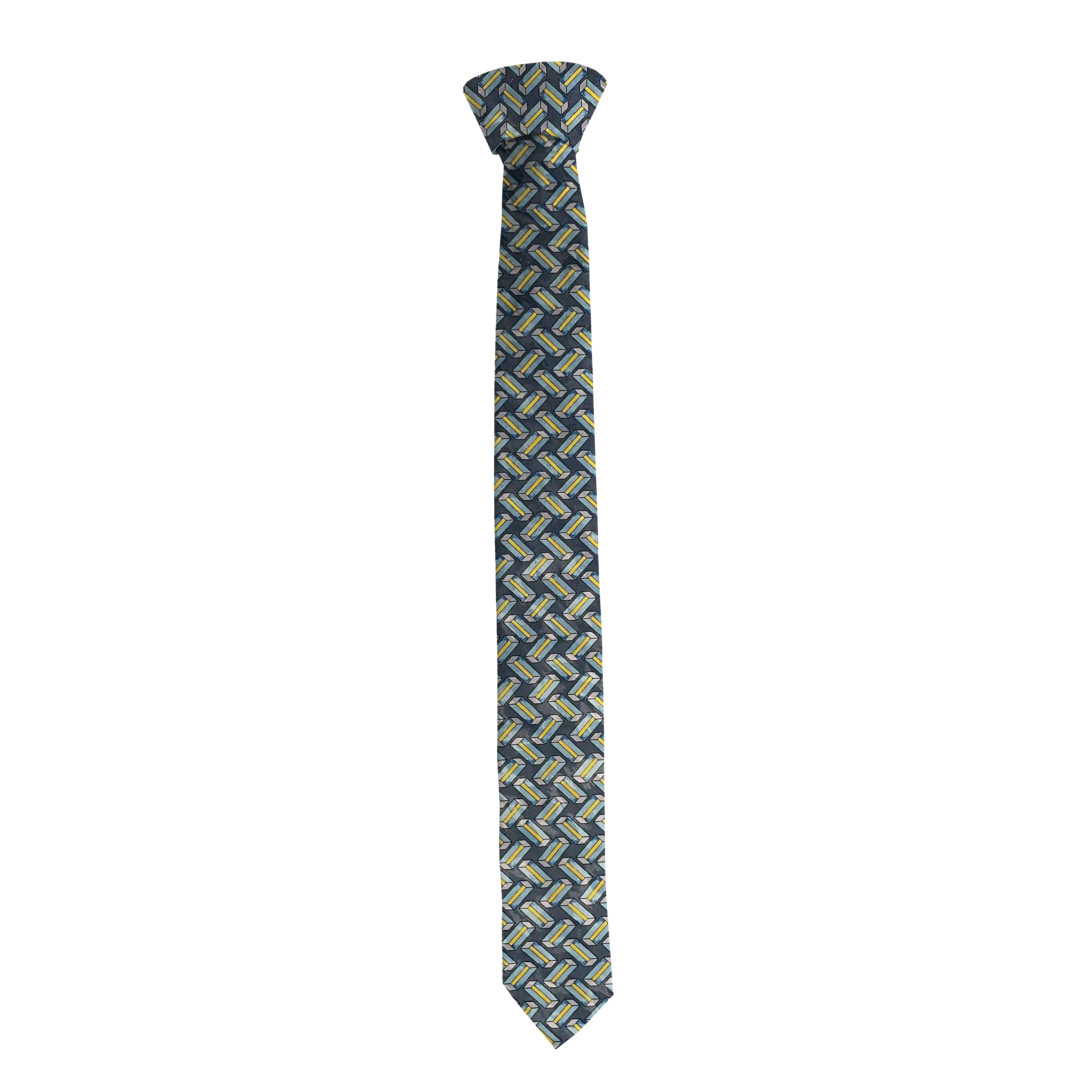 Krawatte aus Seide, Breite: 55 mm, Stoff: kubisch gemustert in türkis und gelb (6399)