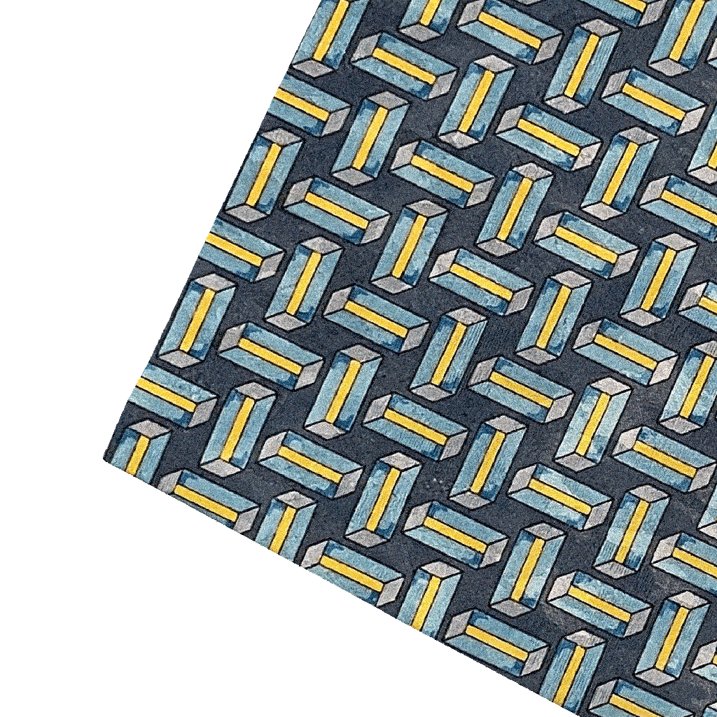 [PS-S300-60-6399] Ziertuch aus Seide, 30 x 30 cm, Stoff: kubisch gemustert in türkis und gelb (6399)