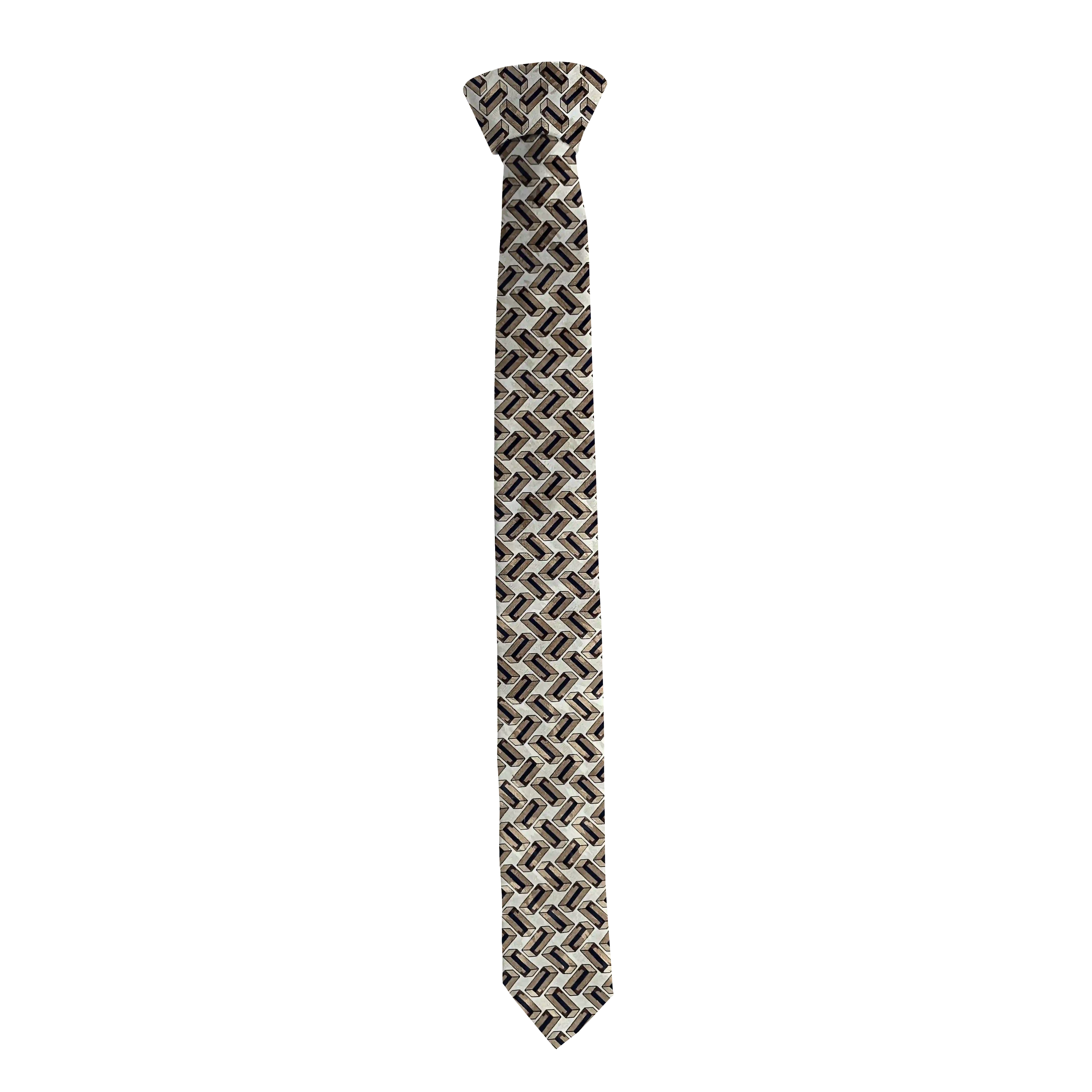 Krawatte aus Seide, Breite: 55 mm, Stoff: kubisch gemustert in ocker und braun (6400)