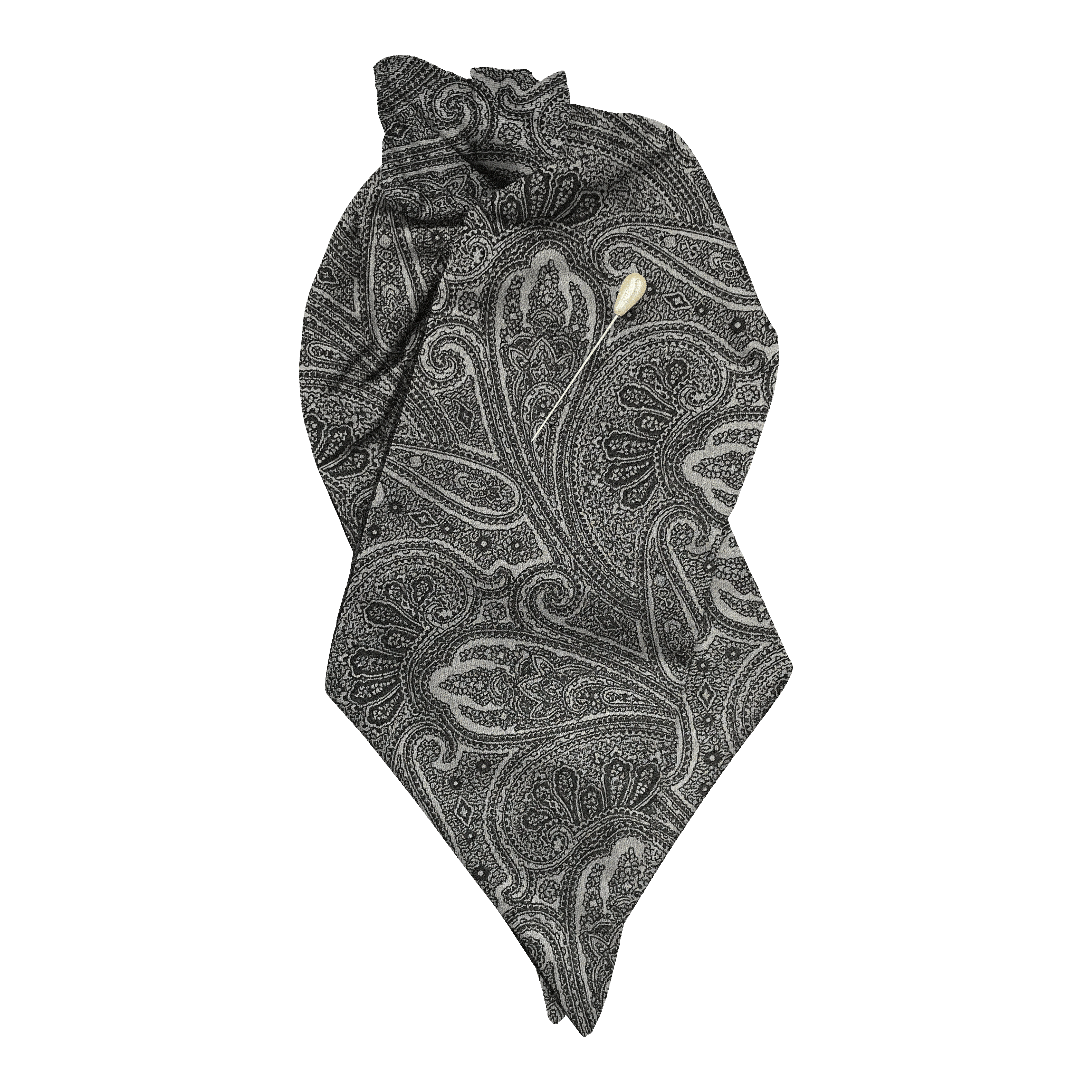 [PL-N-70-7291] Plastron aus Seide, Stoff: Paisley in Graustufen (7291) (mit Nadel)