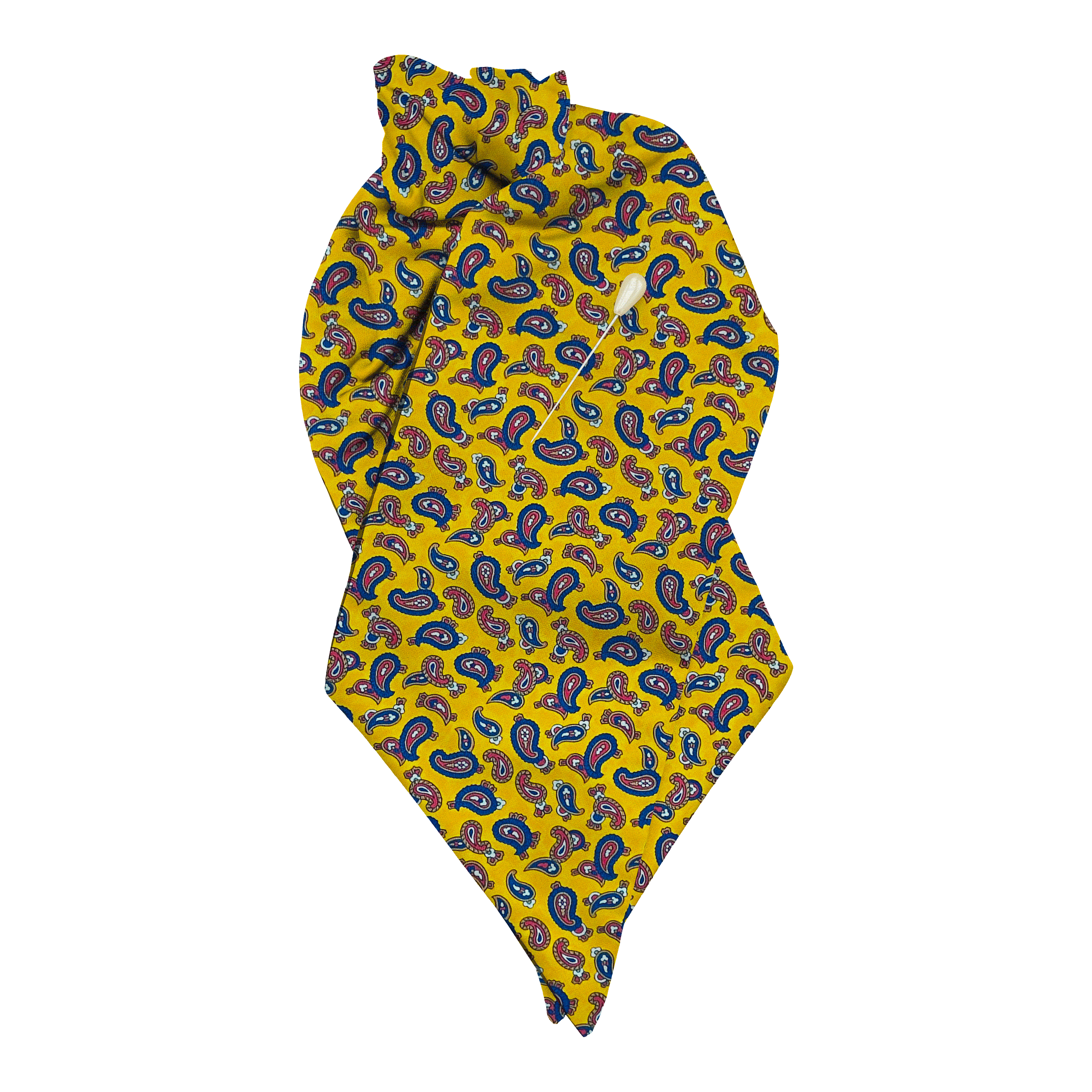 [PL-N-60-6482] Plastron aus Seide, Stoff: blau-rotes Paisley auf gelb (6482) (mit Nadel)