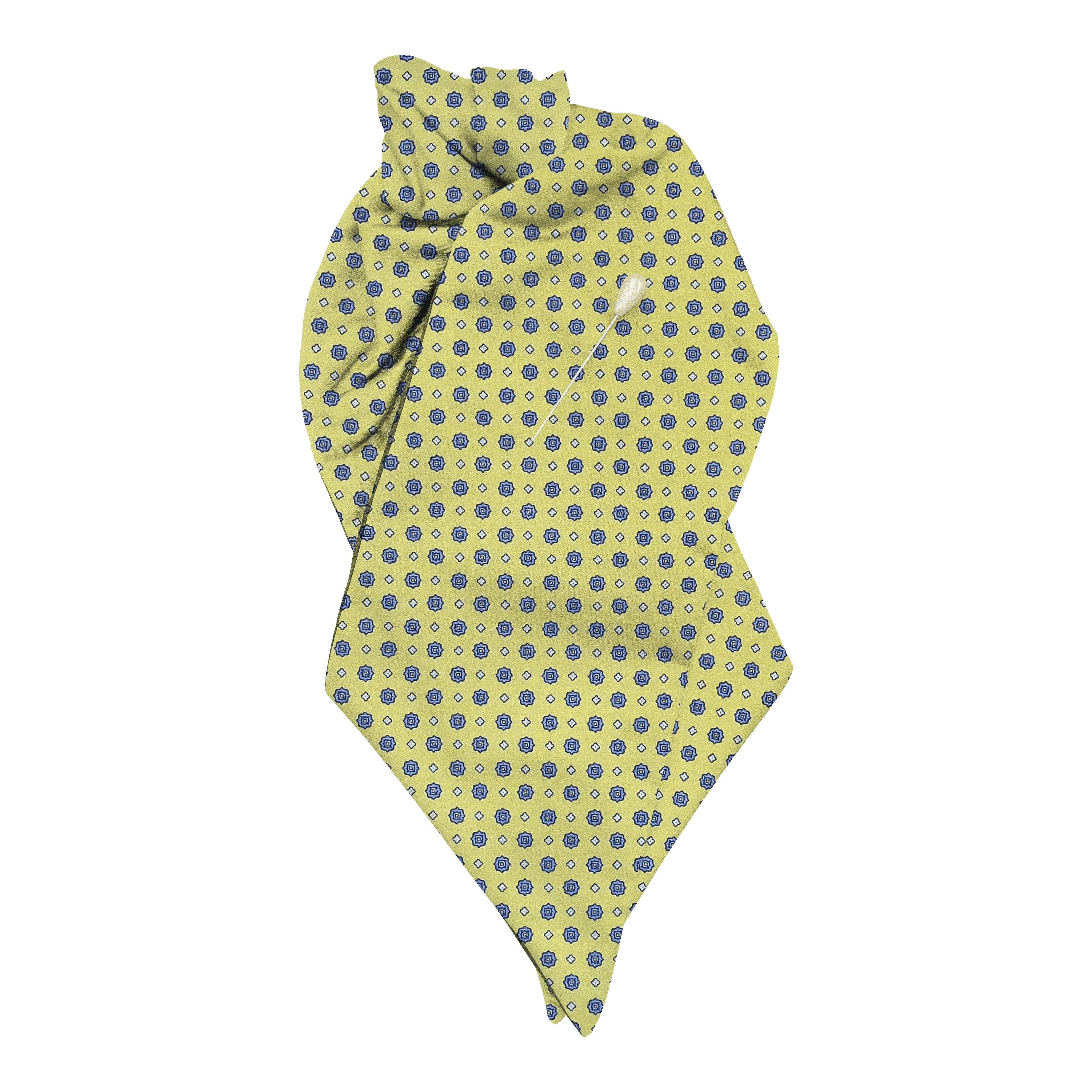 Plastron aus Seide, Stoff: blaue Blümchen auf limettengrün (6837)