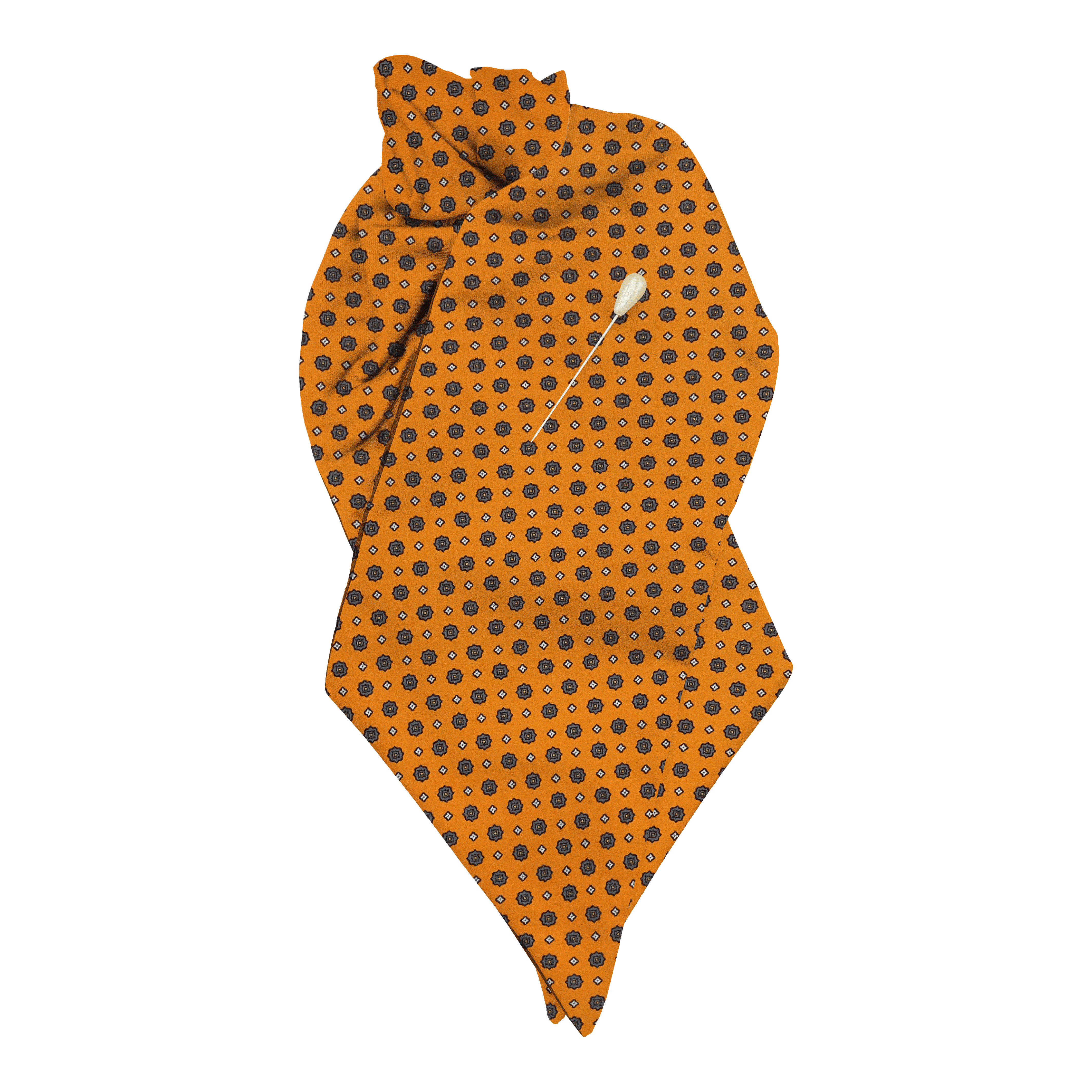 [PL-N-60-6839] Plastron aus Seide, Stoff: blaue Blümchen auf organge (6839) (mit Nadel)