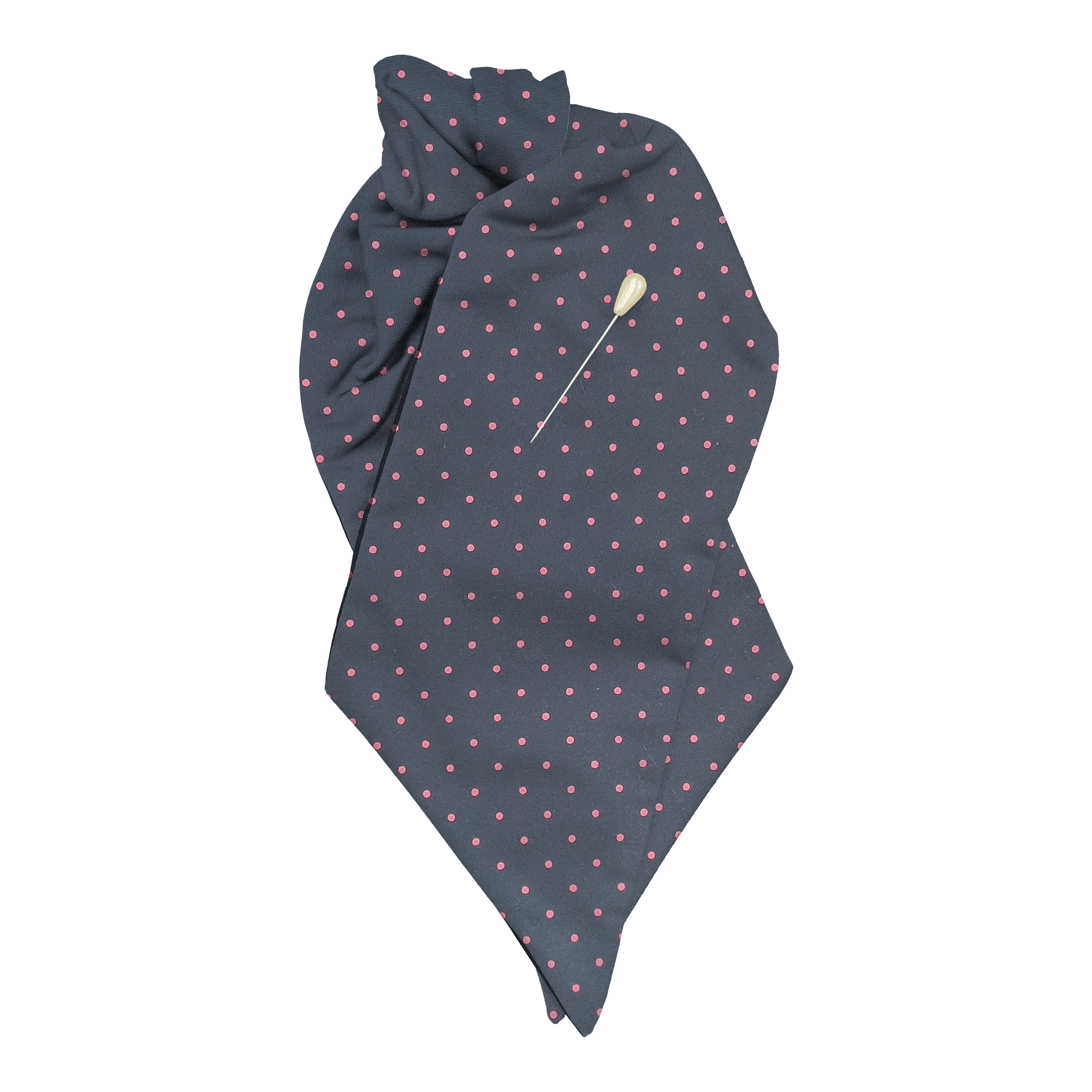 [PL-N-60-6066] Plastron aus Seide, Stoff: dunkelblau mit rosa Punkten (6066) (mit Nadel)