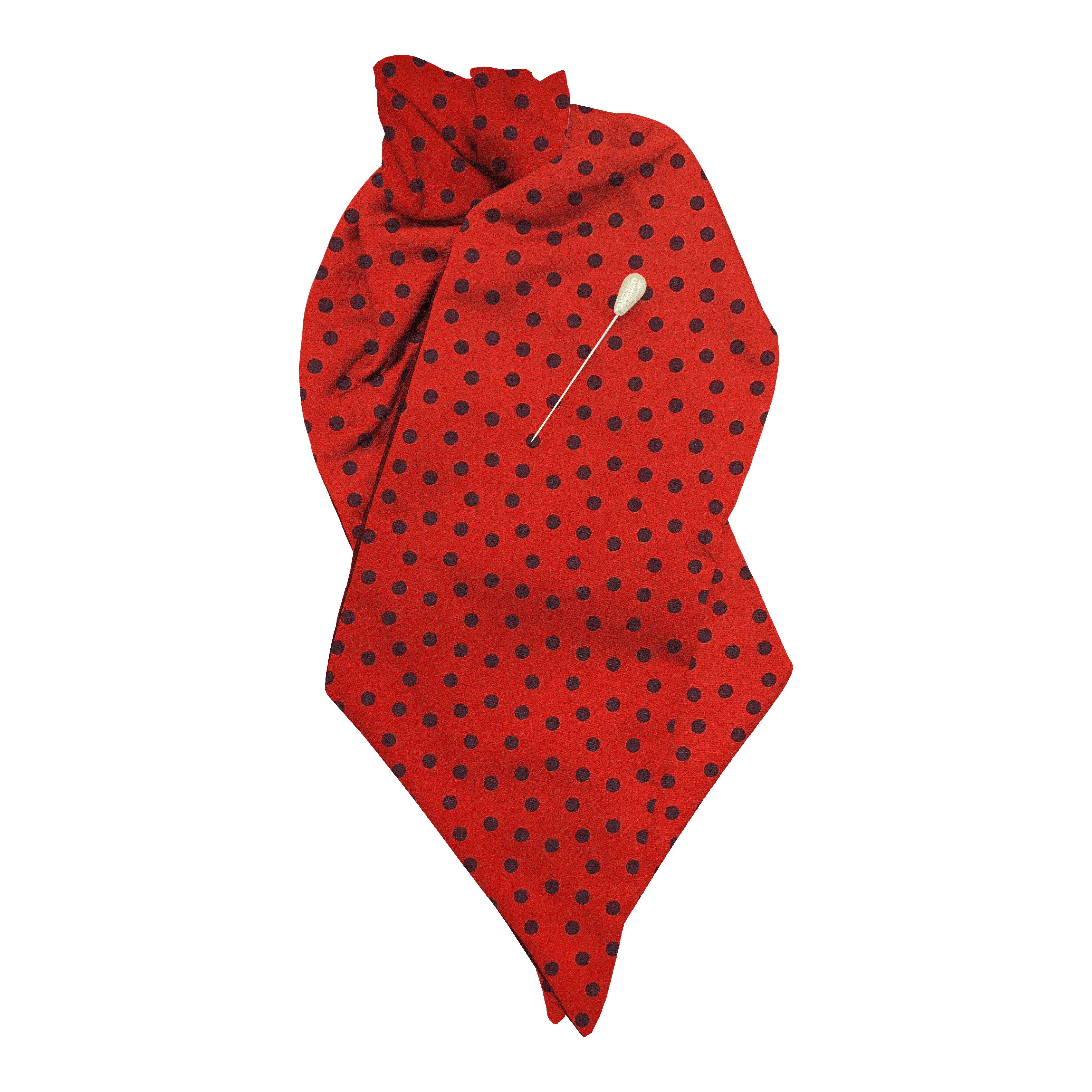 [PL-N-70-7165] Plastron aus Seide, Stoff: dunkelblau wirr gepunktet auf rot (7165) (mit Nadel)