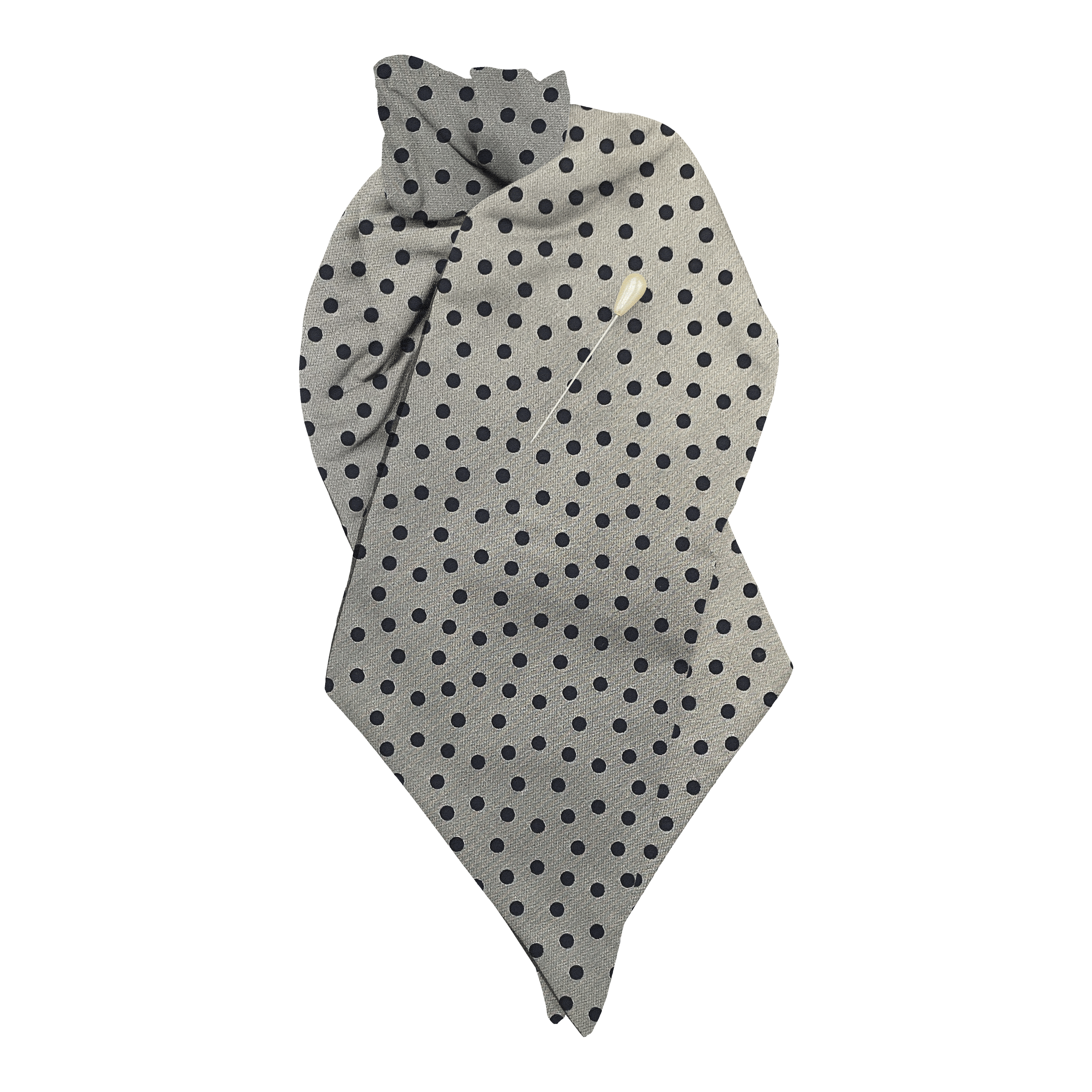 [PL-N-70-7163b] Plastron aus Seide, Stoff: dunkelblau wirr gepunktet auf silber (7163b) (mit Nadel)