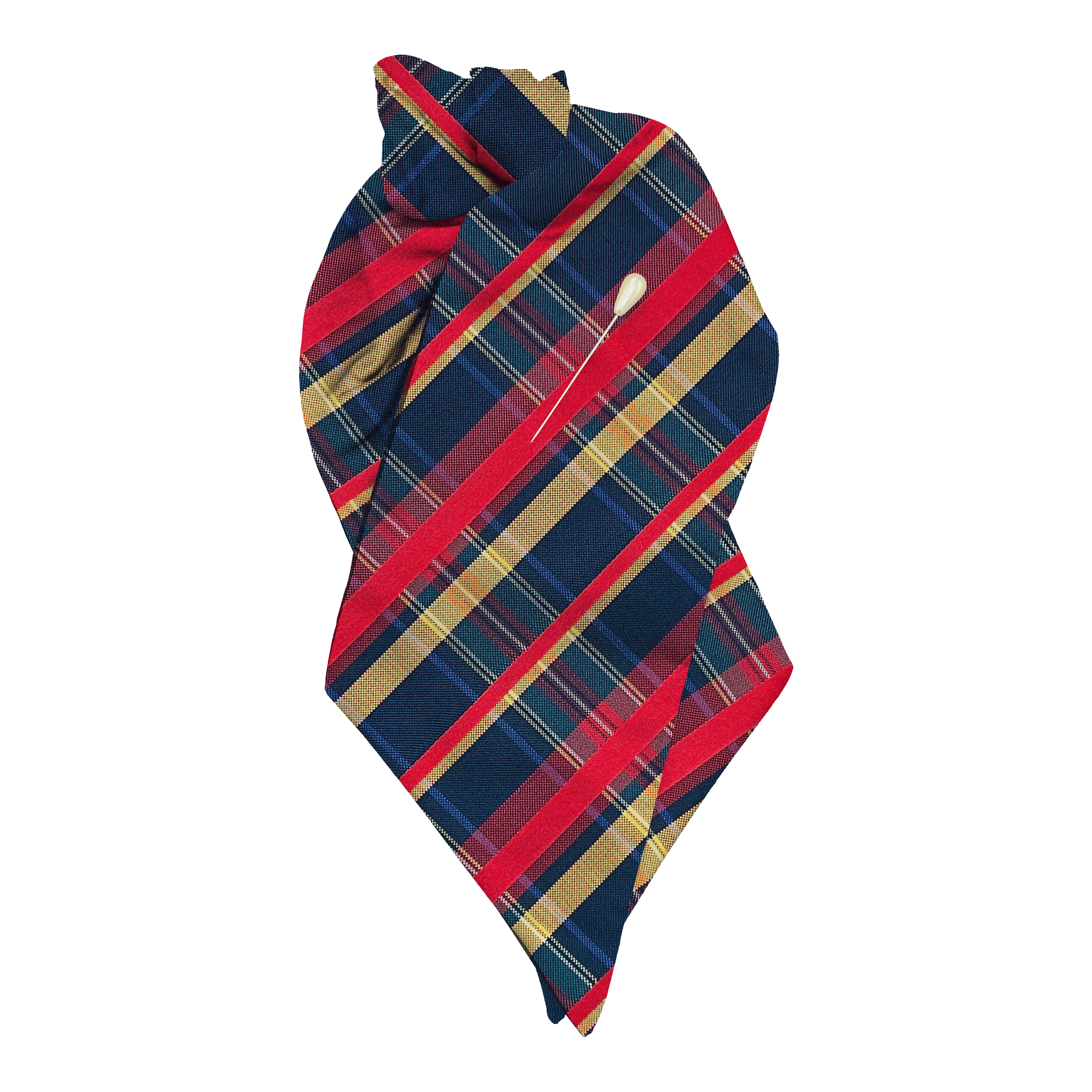[PL-N-70-7833] Plastron aus Seide, Stoff: dunkelblau, rot, gelb kariert (7833) (mit Nadel)