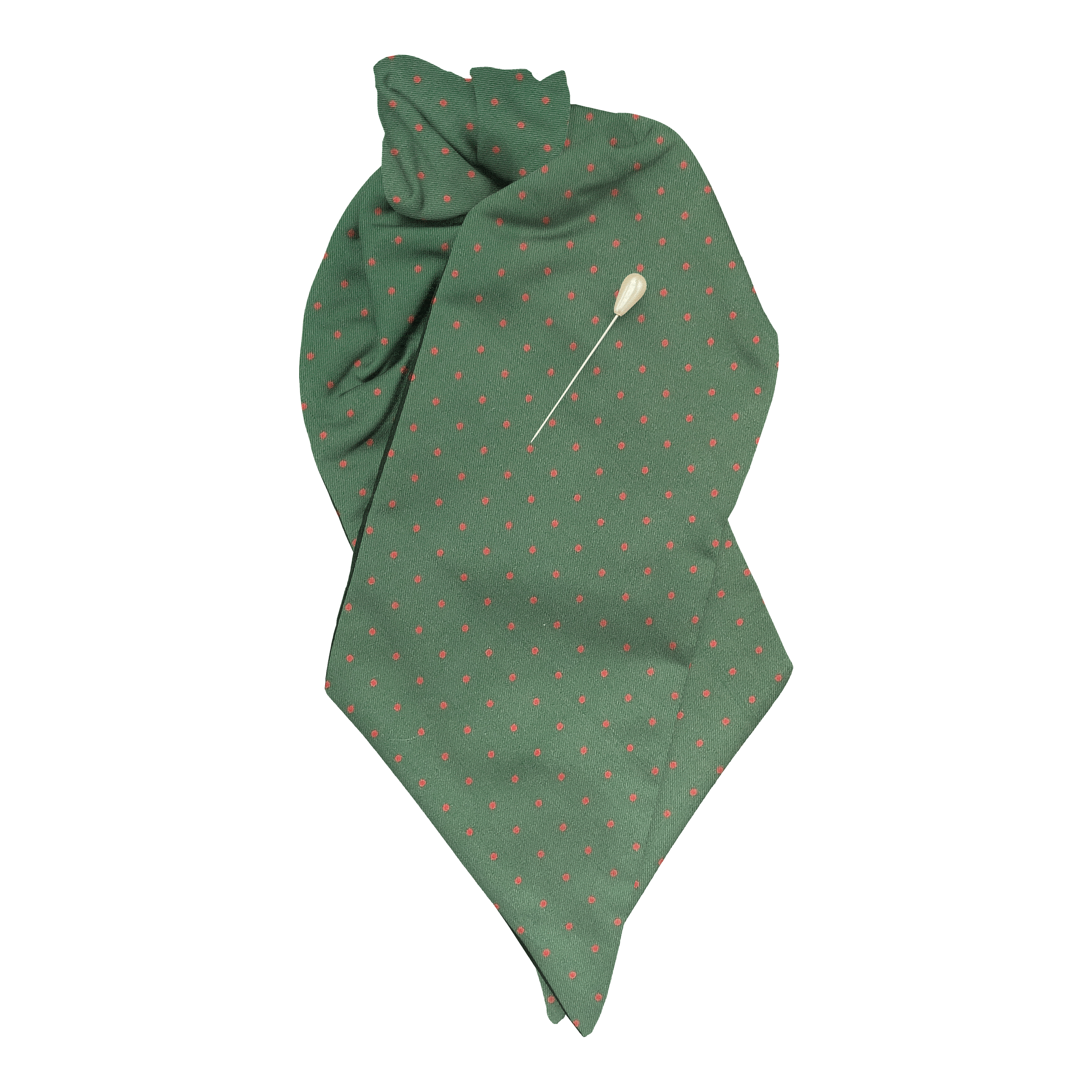 [PL-N-60-6076] Plastron aus Seide, Stoff: dunkelgrün mit roten Punkten (6076) (mit Nadel)