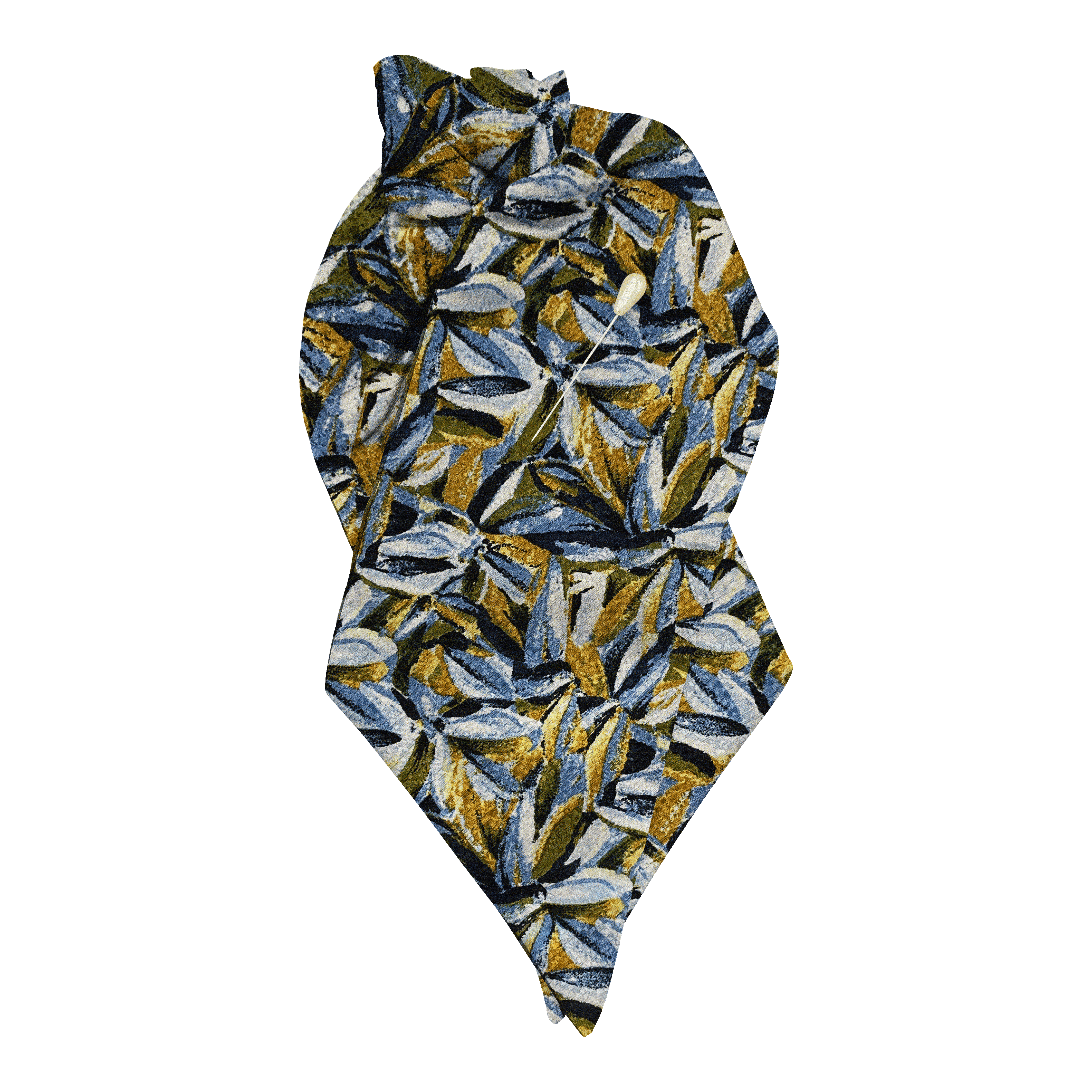 [PL-N-60-6094] Plastron aus Seide, Stoff: floral gemustert in blau, grün und ocker (6094) (mit Nadel)