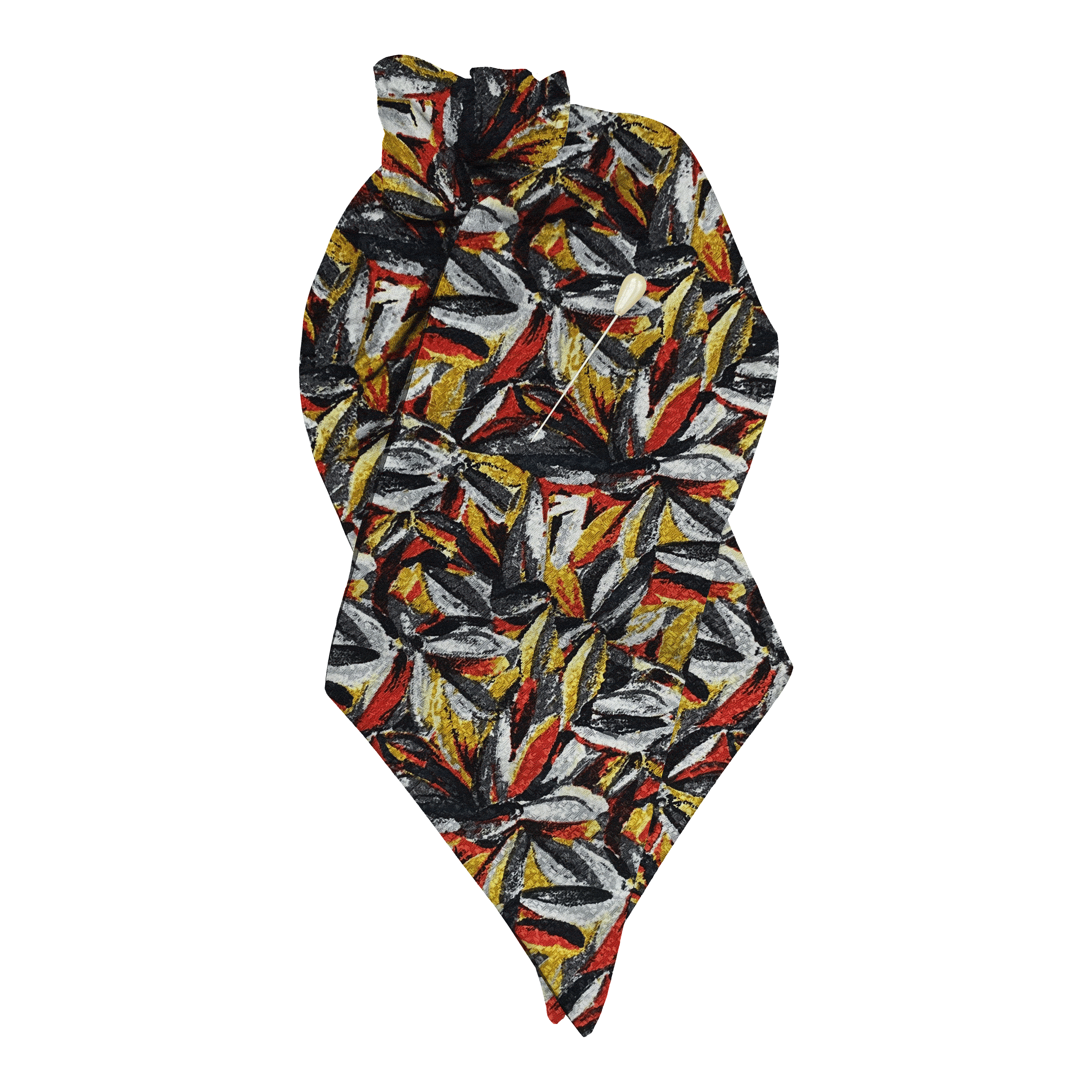 [PL-N-60-6093] Plastron aus Seide, Stoff: floral gemustert in grün, lila und ocker (6093) (mit Nadel)