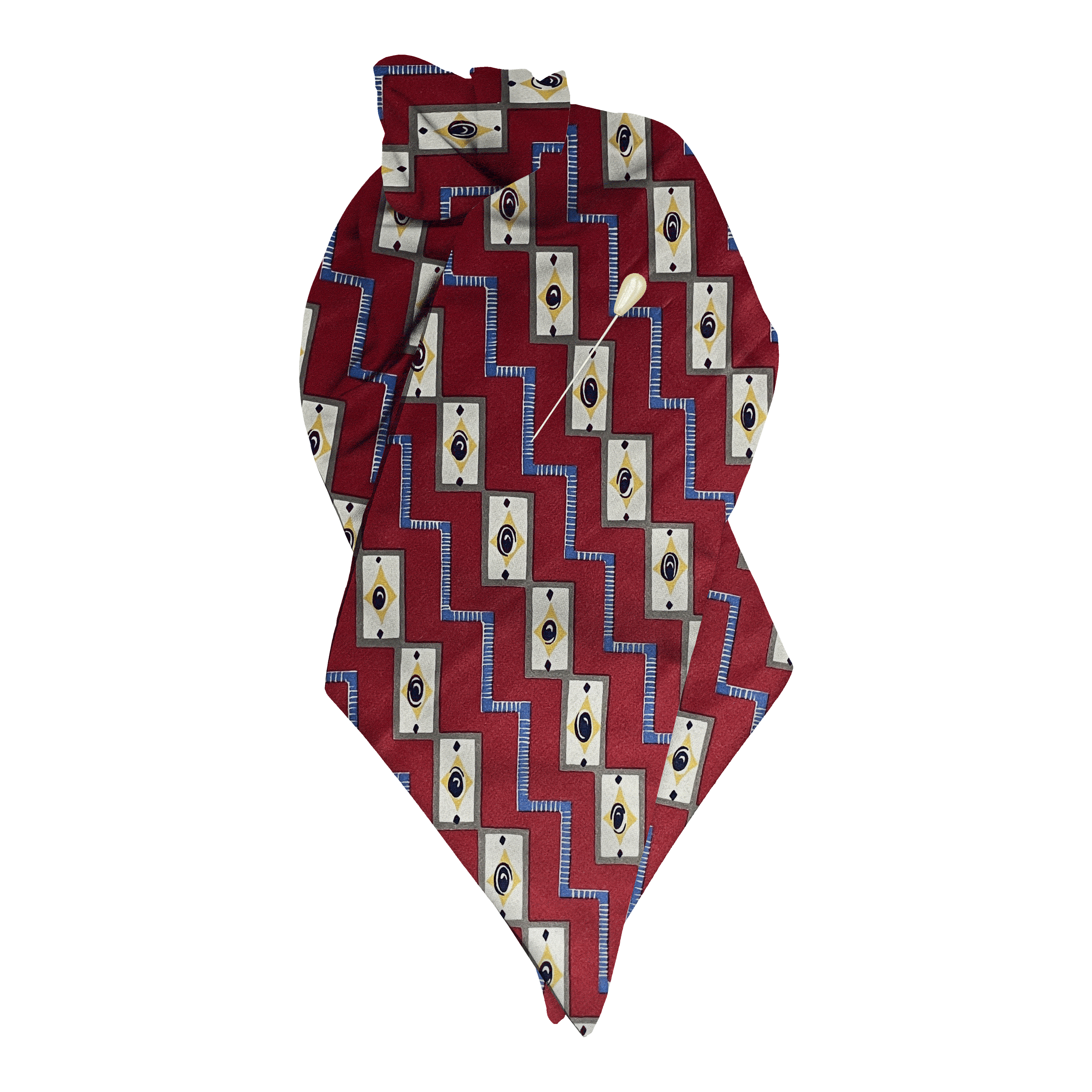 Plastron aus Seide, Stoff: gemustert in beige und blau auf rot (6477)