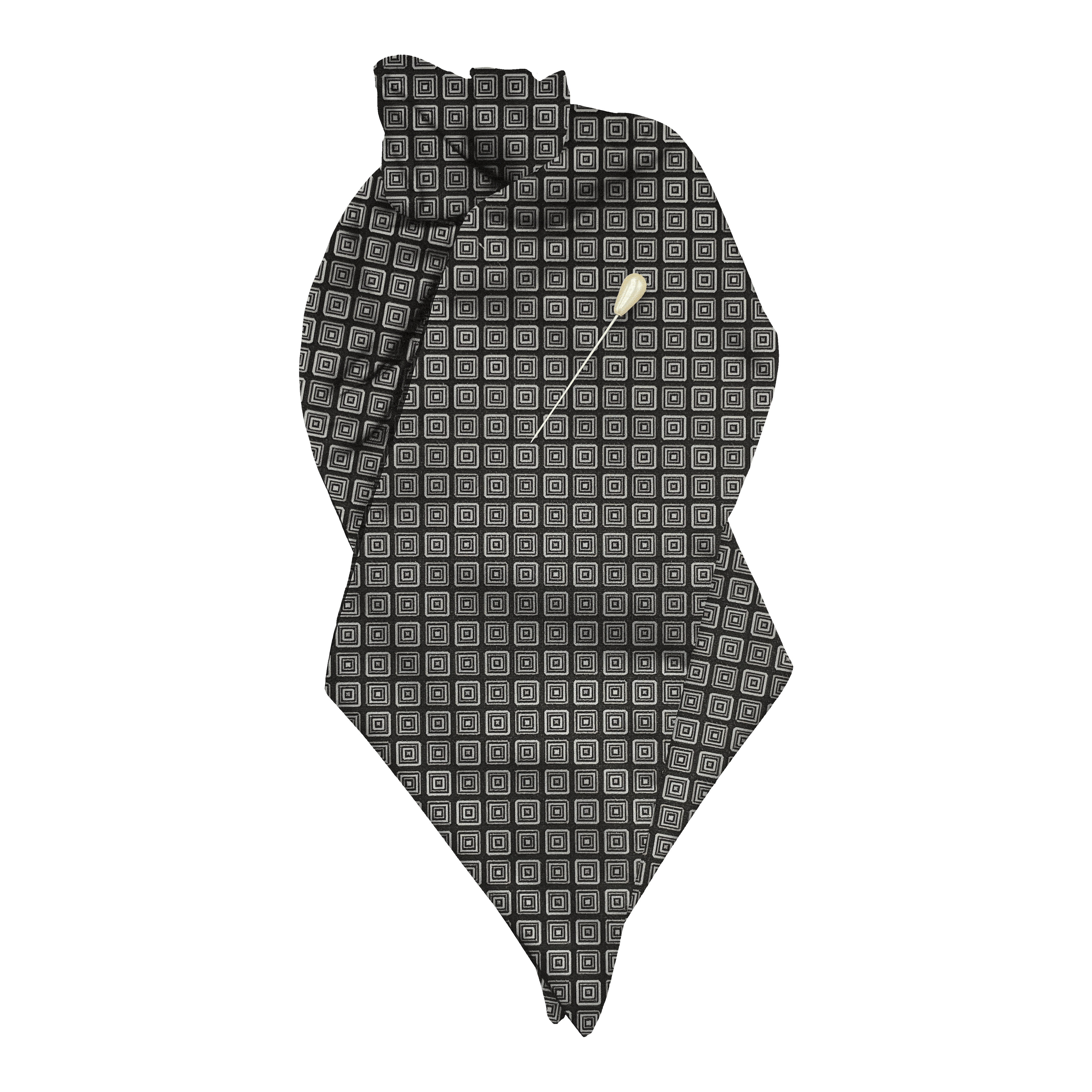 Plastron aus Seide, Stoff: geometrisch gemustert in Graustufen auf schwarz (7373)
