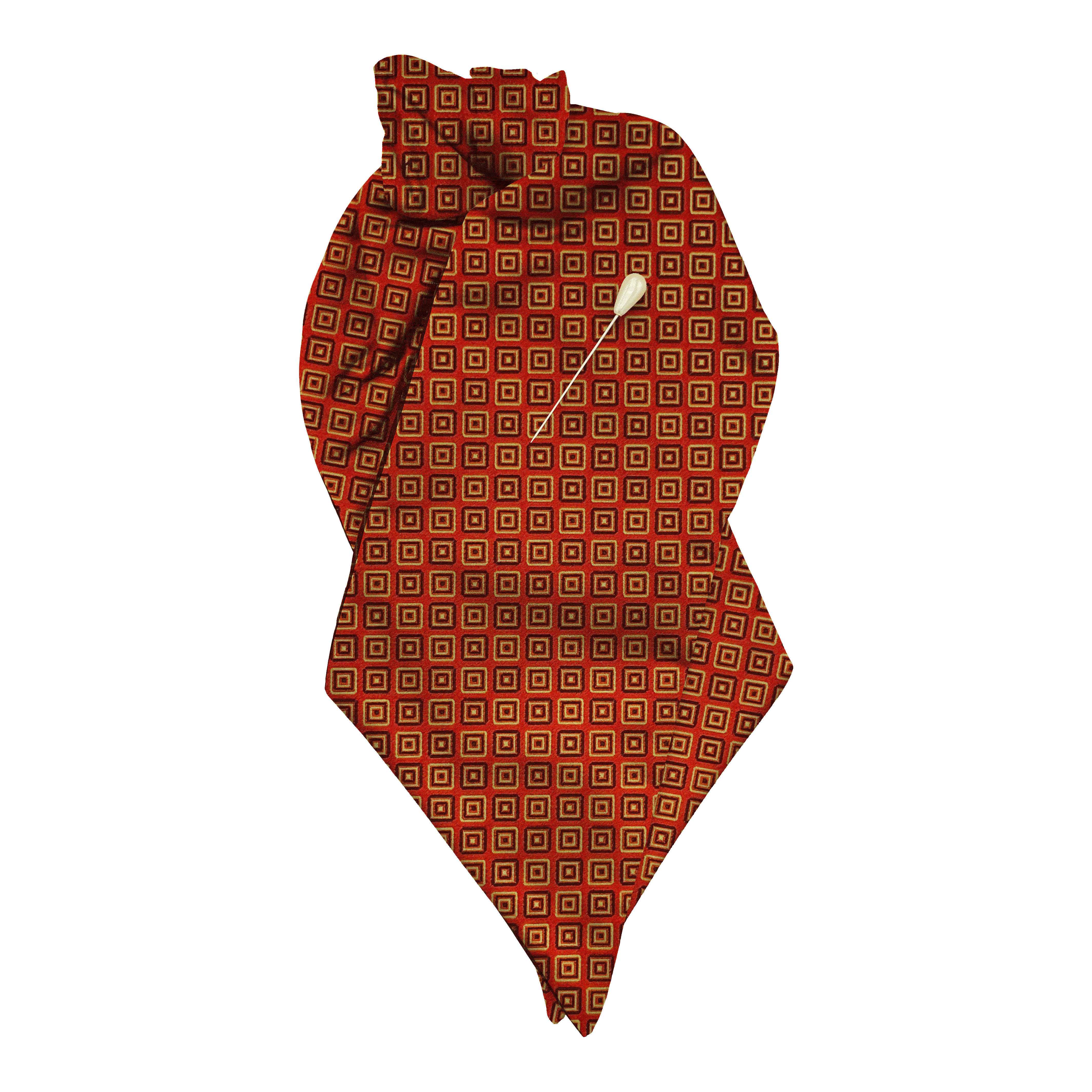 Plastron aus Seide, Stoff: geometrisch gemustert in blau und gelb auf rot (7370)